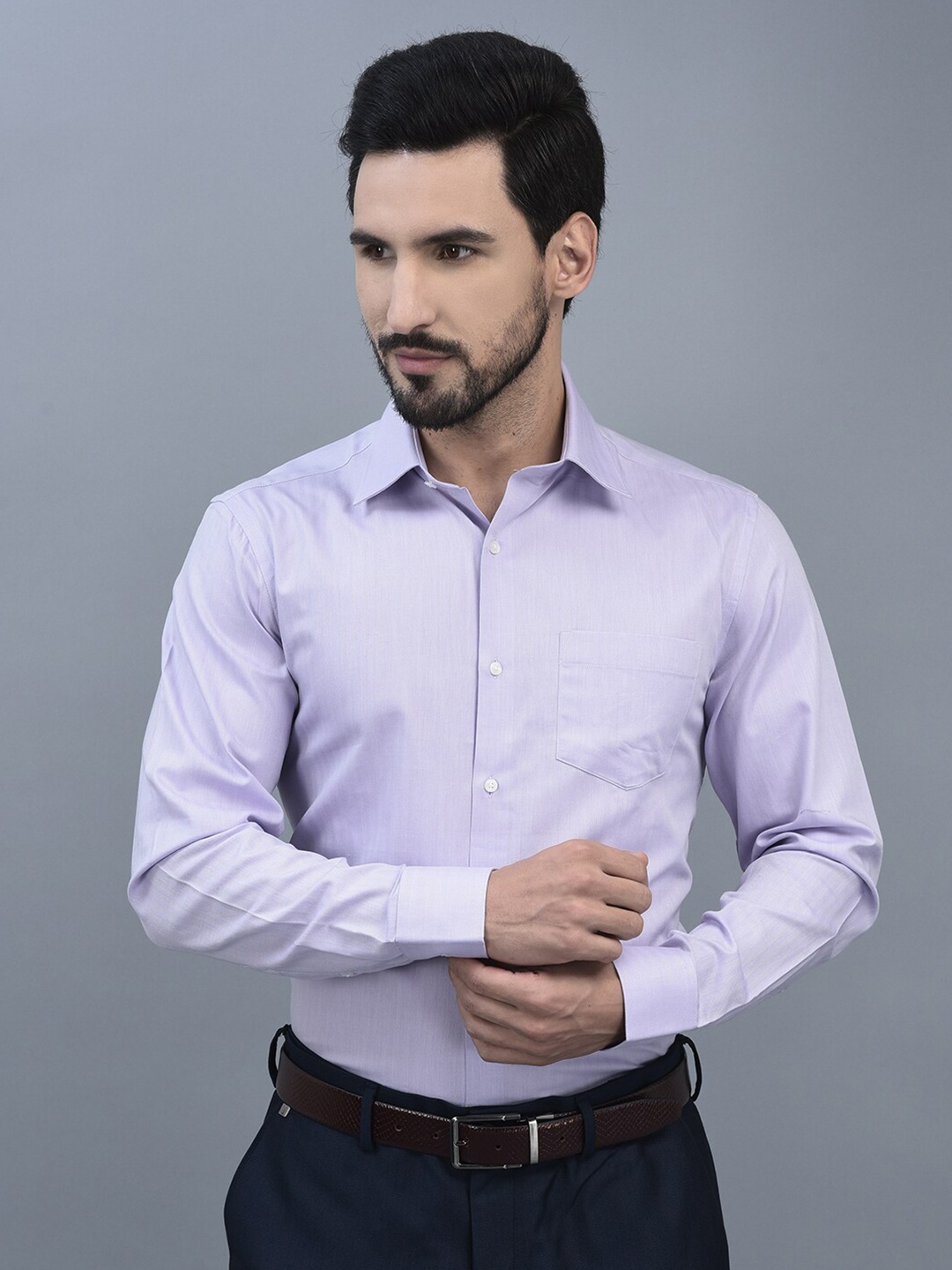 

CANOE Relaxed Tailored Fit Opaque Twill Pure Cotton Formal Shirt, Purple