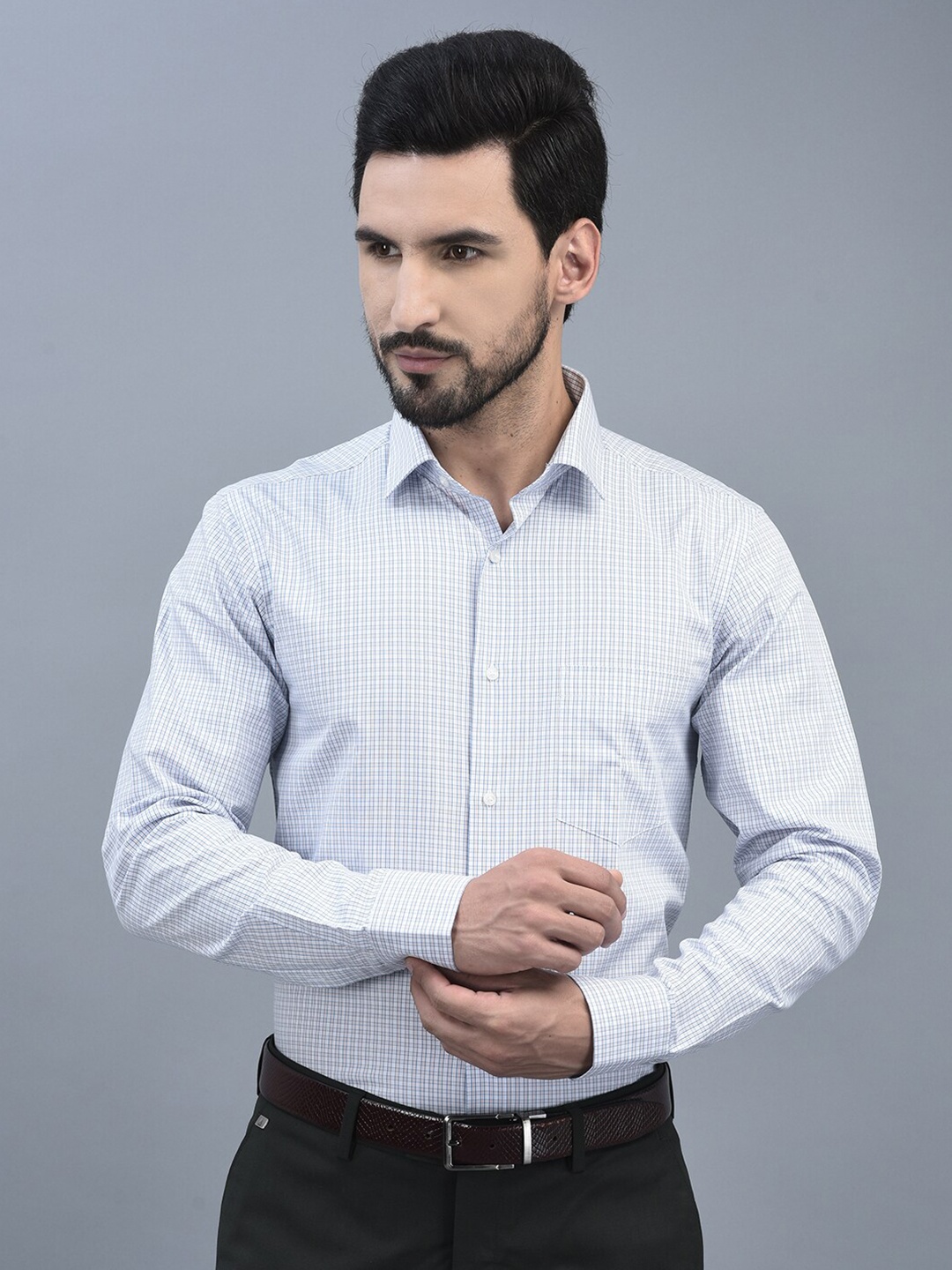 

CANOE Relaxed Tailored Fit Tartan Checks Opaque Pure Cotton Formal Shirt, Blue