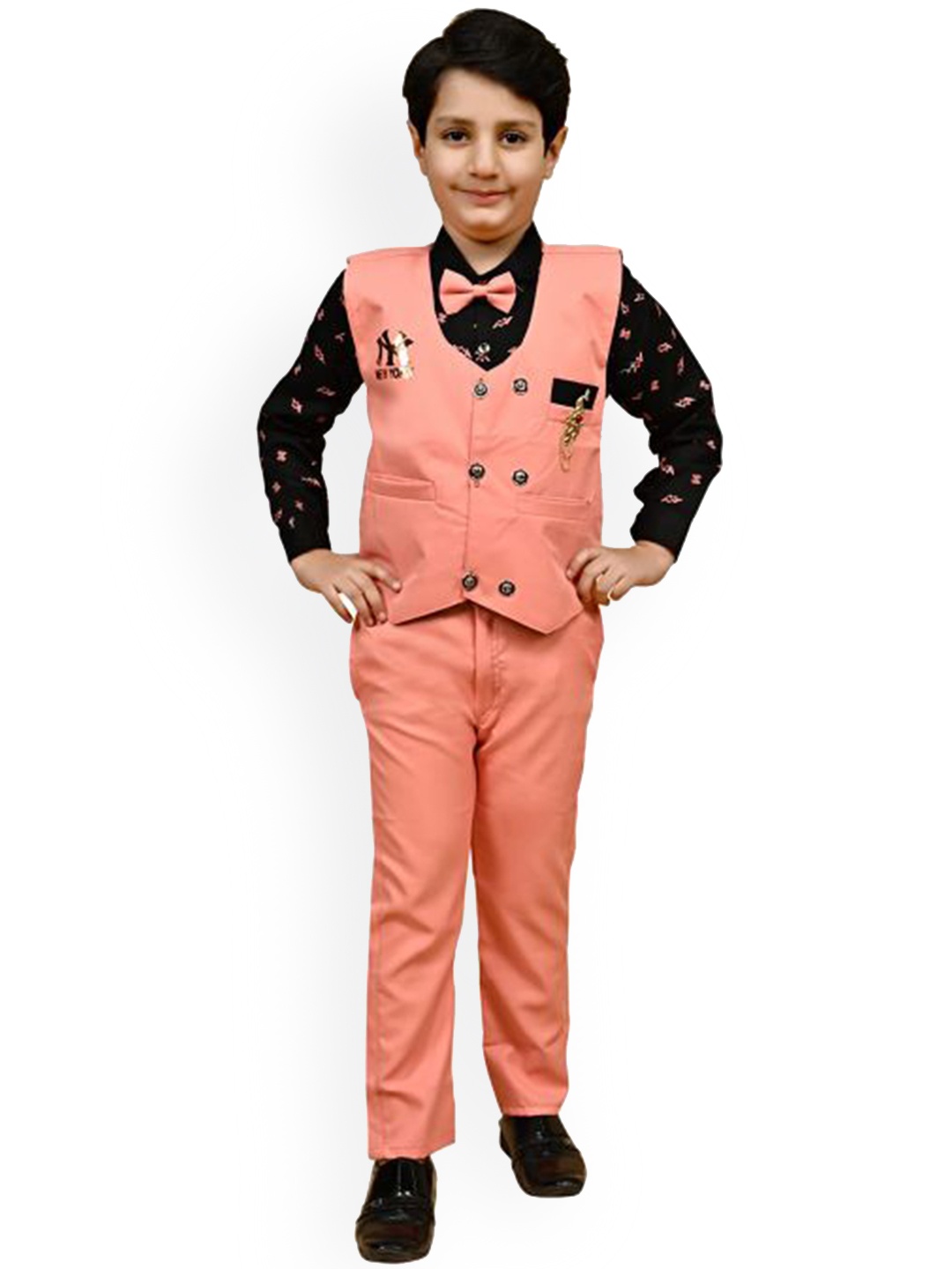 

BAESD Boys Pure Cotton Shirt & Trousers With Waistcoat, Peach