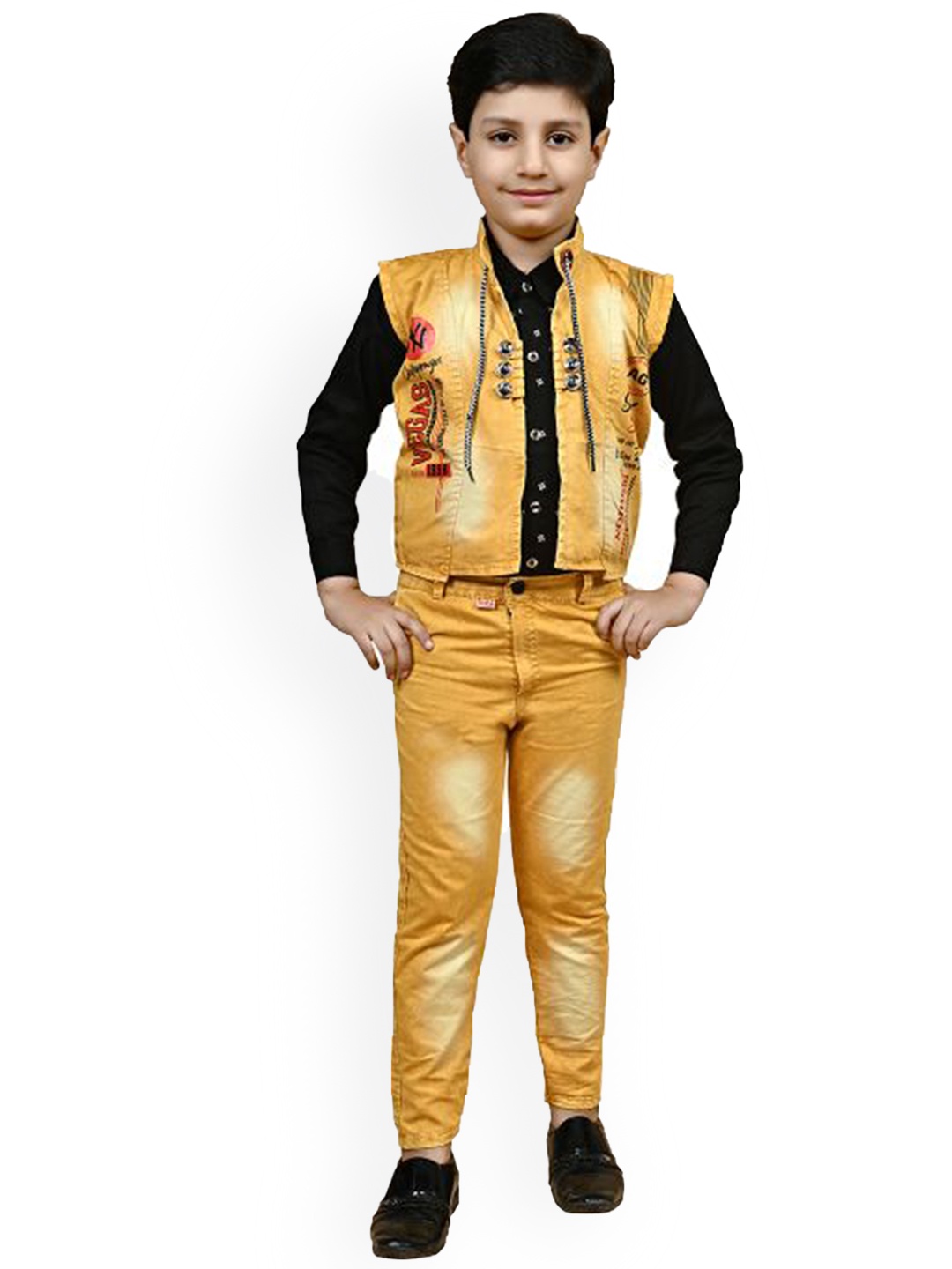

BAESD Boys Pure Cotton Single Breasted Three Pieces Party Suits, Yellow