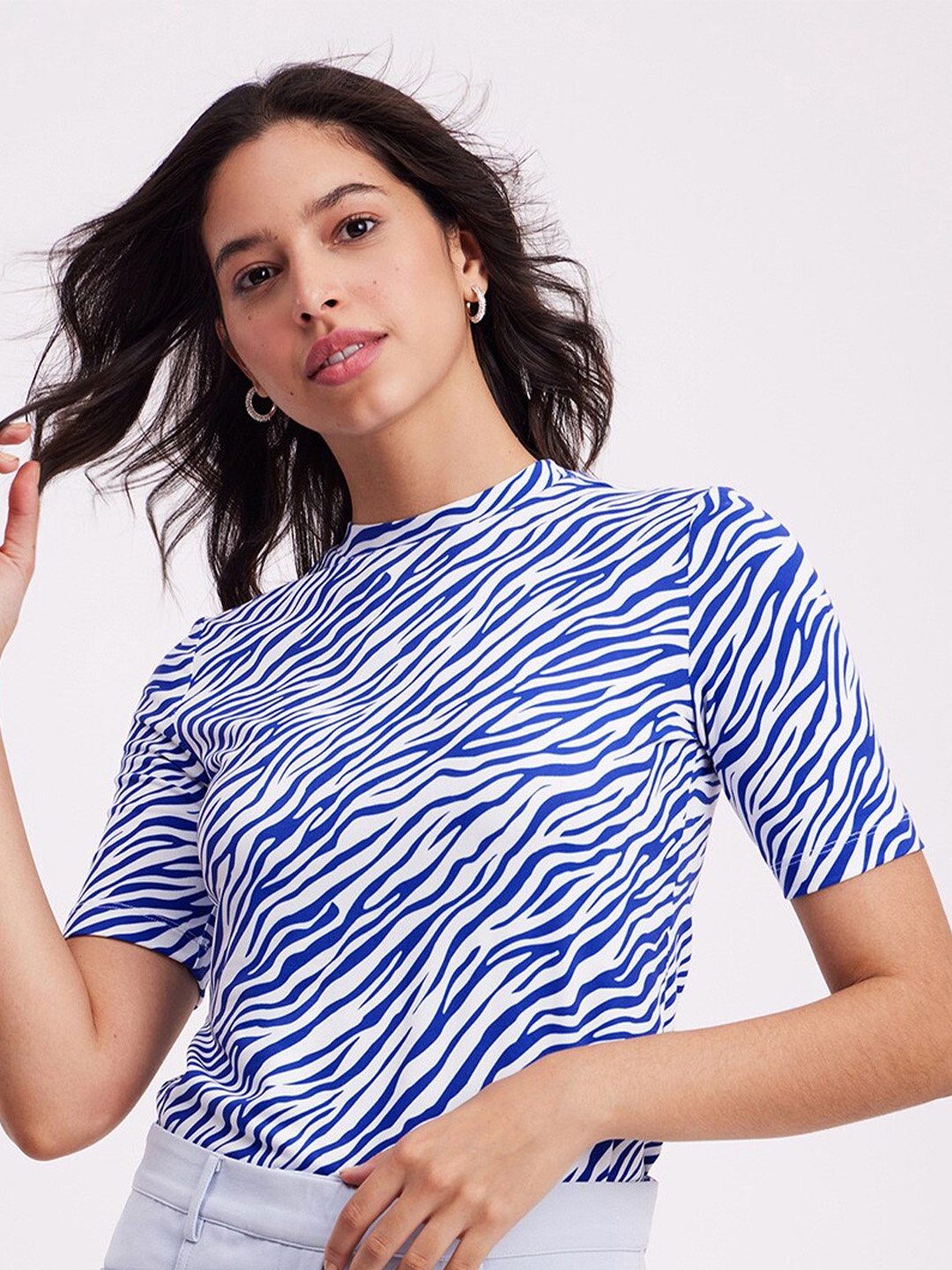 

FableStreet Abstract Printed High Neck Top, Blue