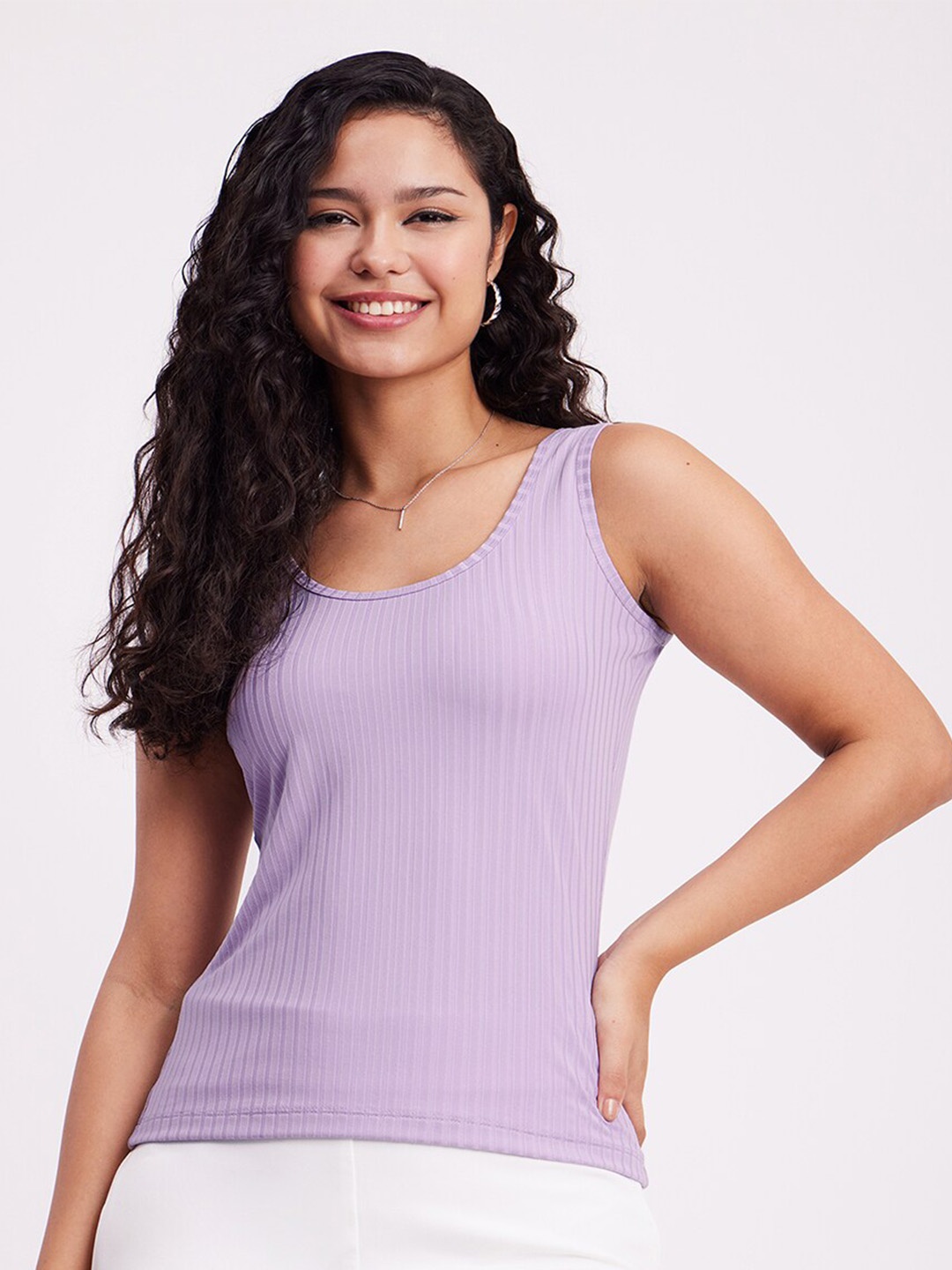 

FableStreet Ribbed Scoop Neck Tank Top, Lavender