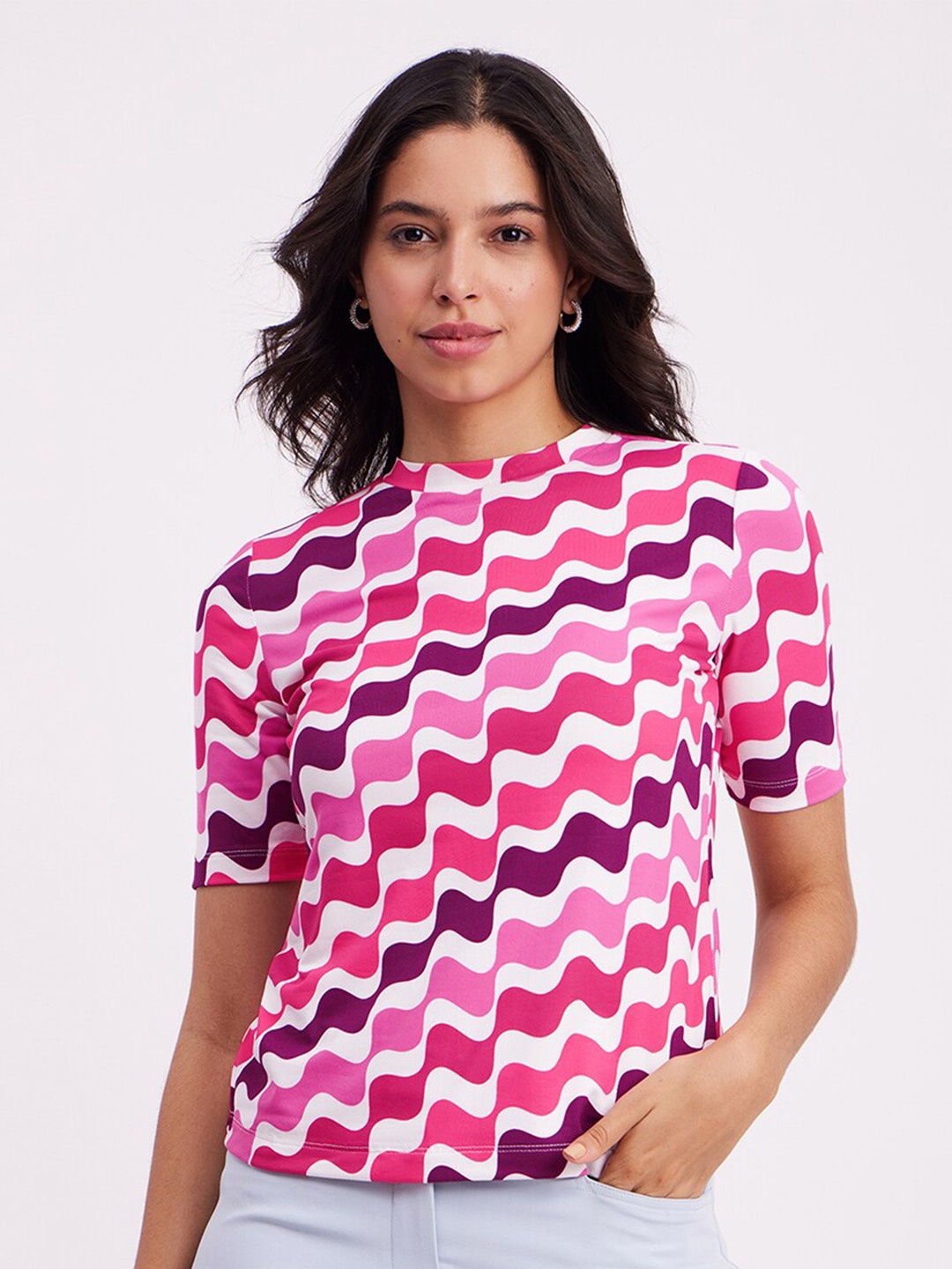 

FableStreet Geometric Printed Regular Top, Pink