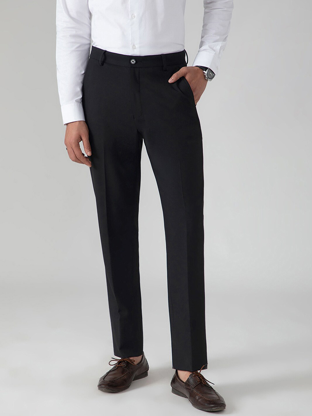 

SUBTRACT Men Slim Fit Four Way Stretch Wrinkle Free Mid Rise Formal Trouser, Black