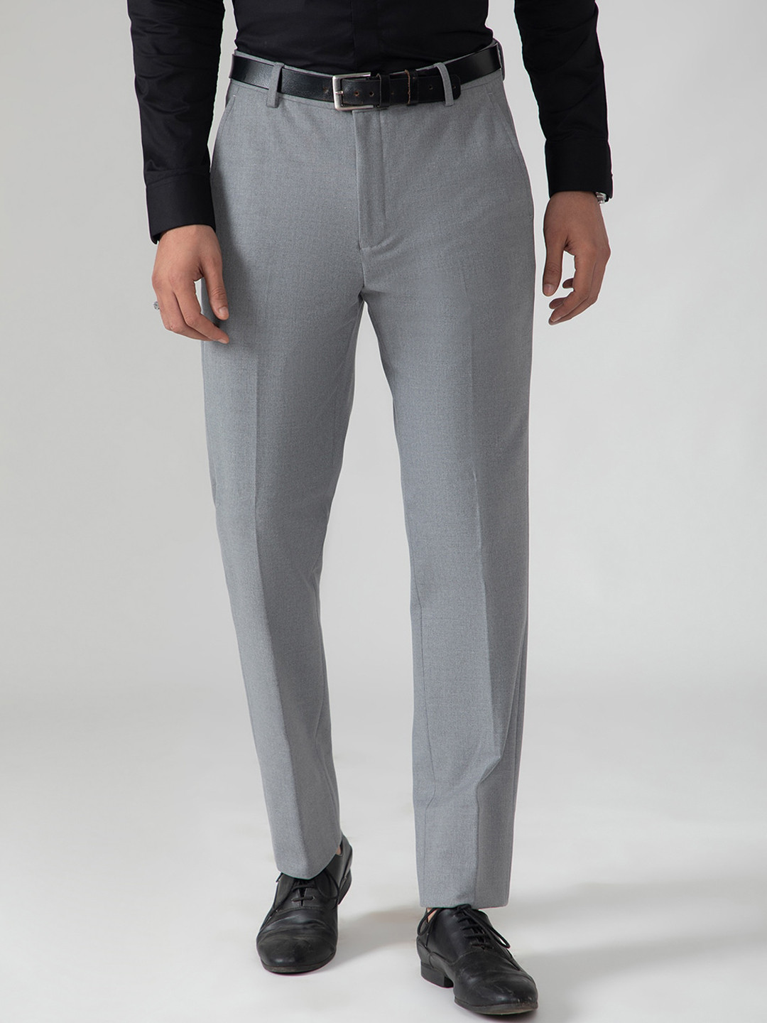 

SUBTRACT Men Slim Fit Four Way Stretch Wrinkle Free Mid Rise Formal Trouser, Grey