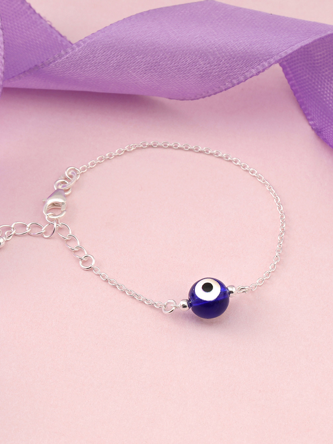 

GIVA Kids 92.5 Sterling Silver Rhodium-Plated Evil Eye Charm Anklet