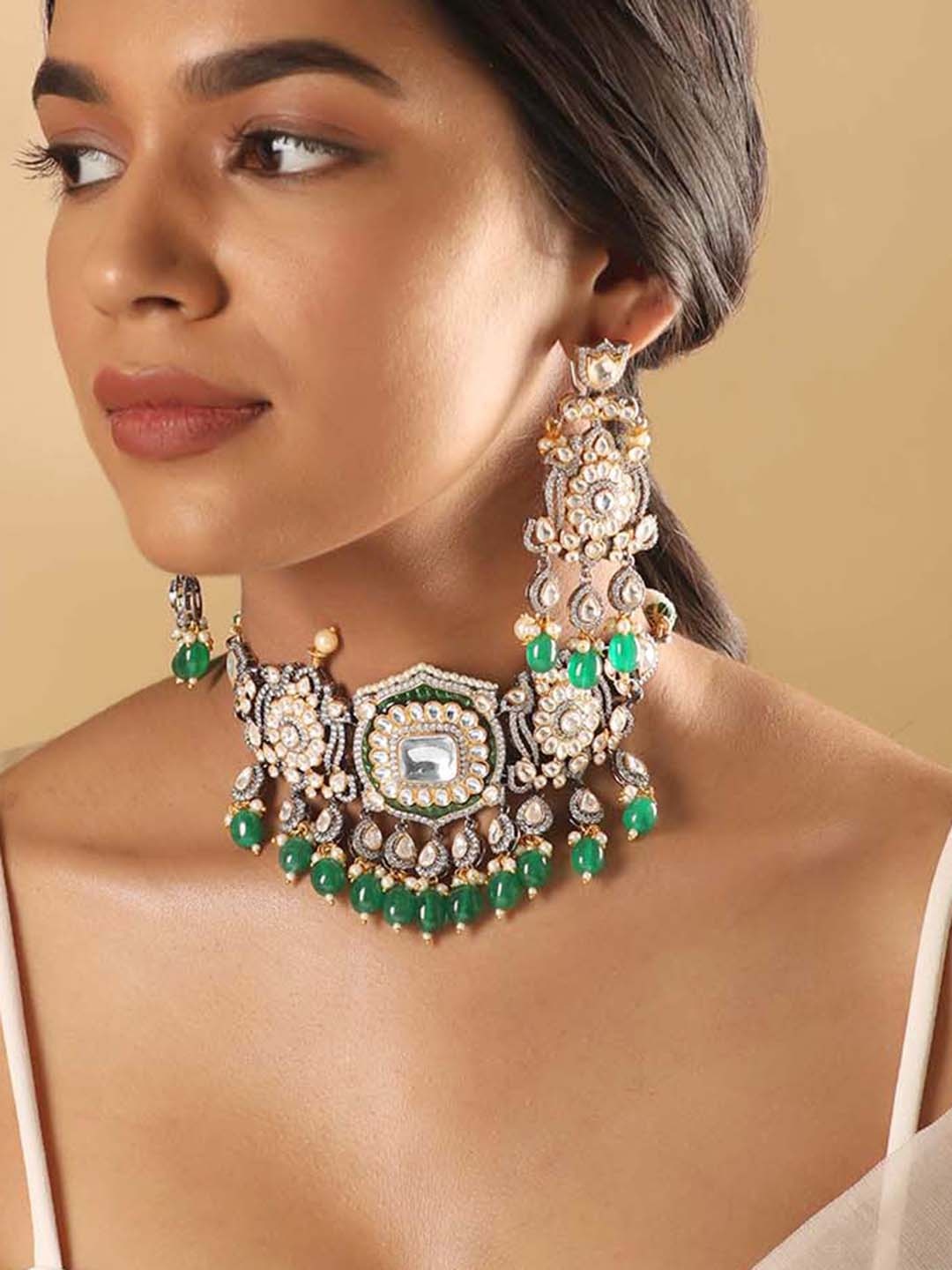 

Rubans Gold-Plated CZ-Studded & Artificial Beaded Jewellery Set