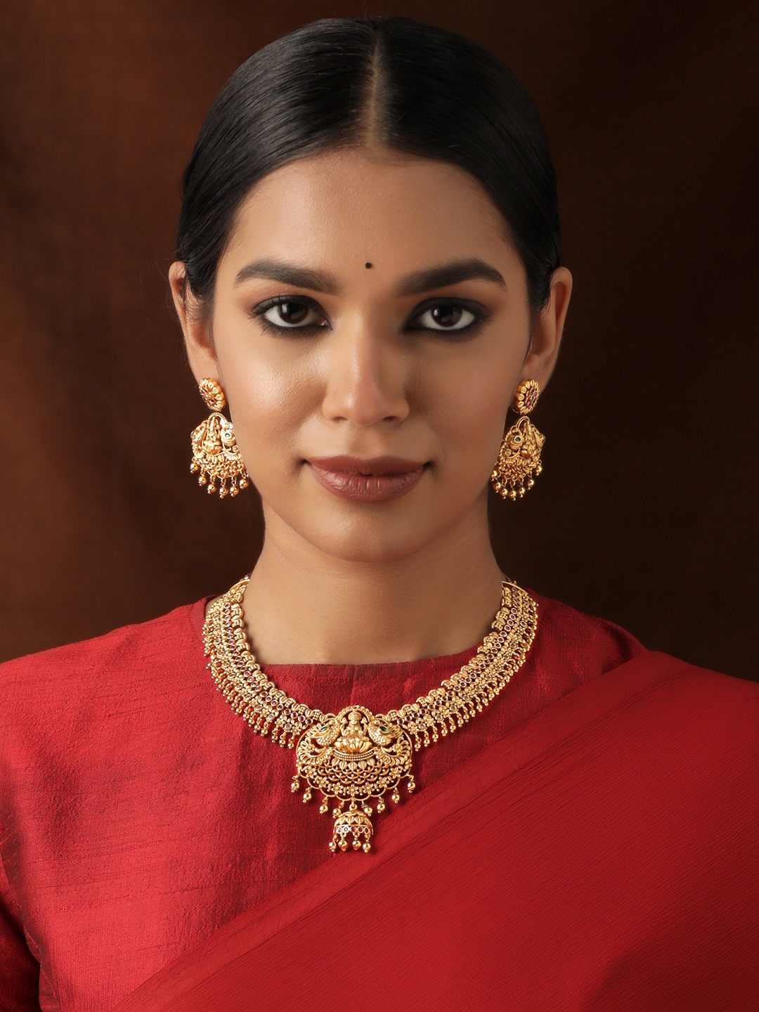 

Rubans 22K Gold-Plated Stone-Studded & Beaded Temple Jewellery Set