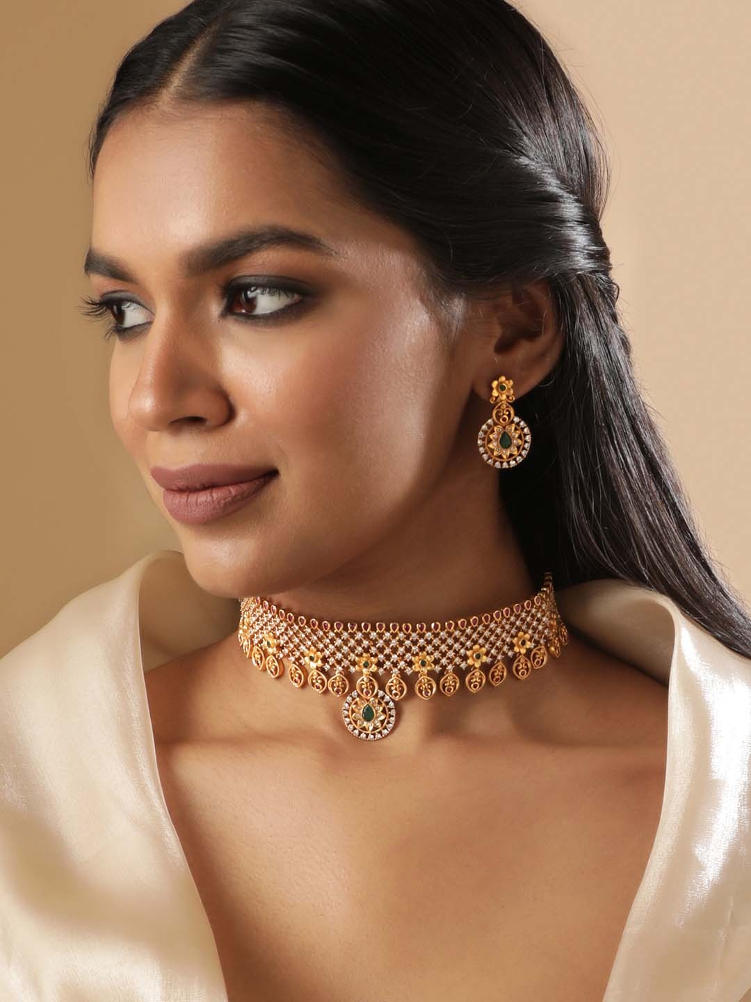 

Rubans 22K Gold-Plated CZ-Studded Jewellery Set