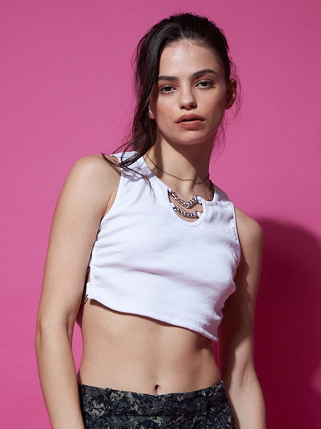 

Outcast Chain Neck Crop Top, White