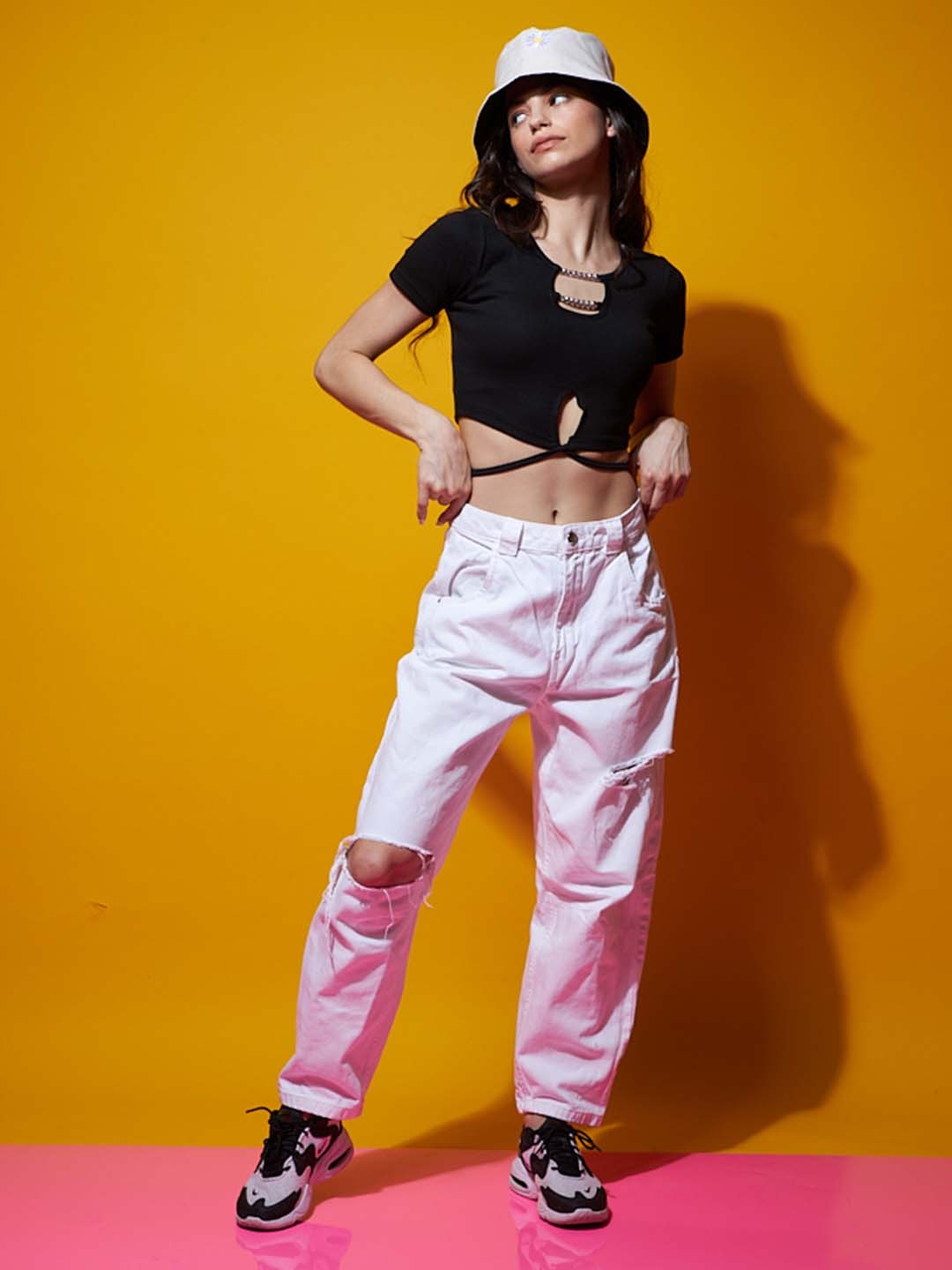 

Outcast Cut-Out Detail Crop Top, Black
