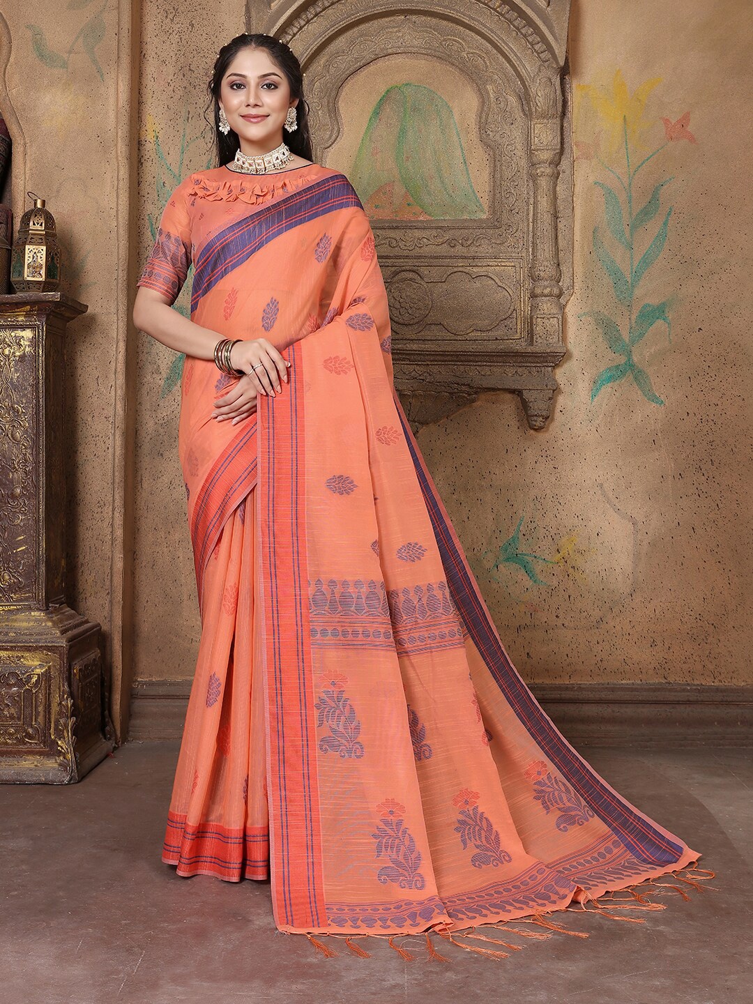 

Pisara Ethnic Motifs Woven Design Saree, Orange
