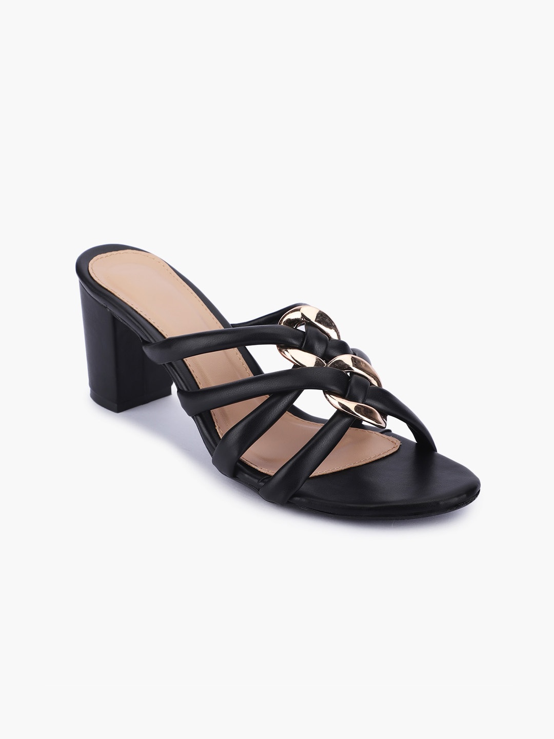 

DressBerry Black Embellished Strappy Block Heels