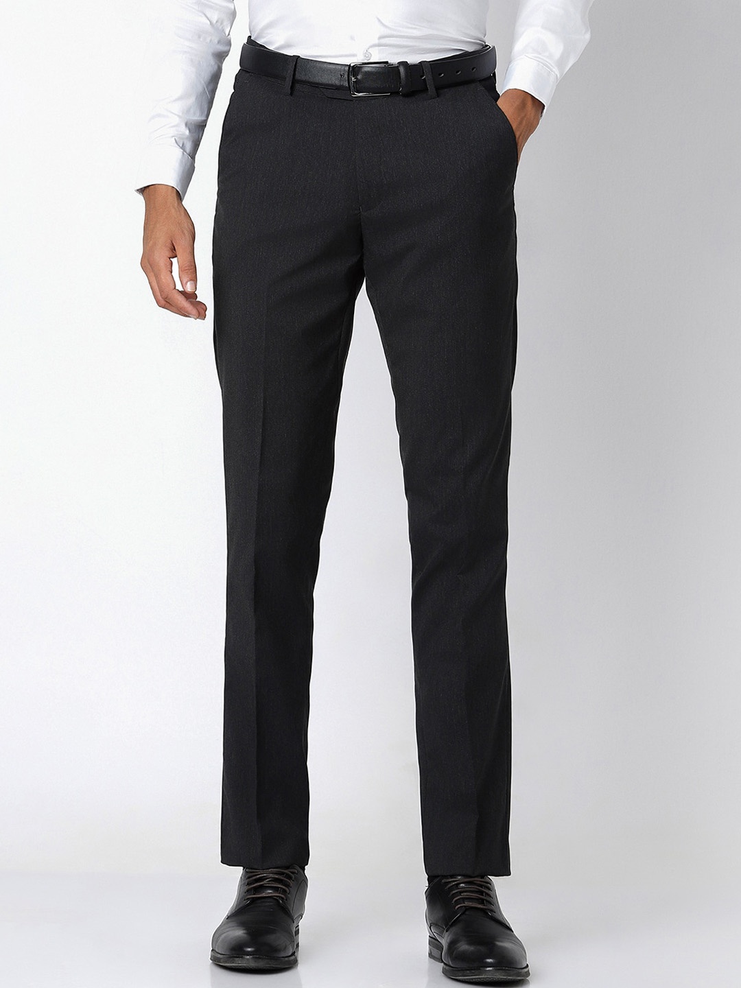 

Peter England Men Slim Fit Mid-Rise Formal Trousers, Black