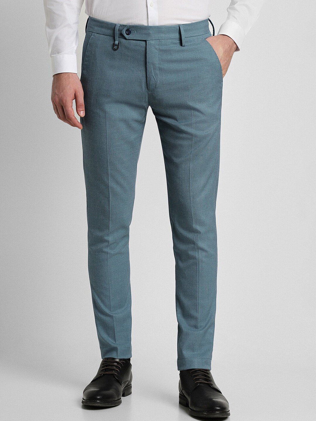 

Peter England Men Textured Slim Fit Formal Trousers, Blue