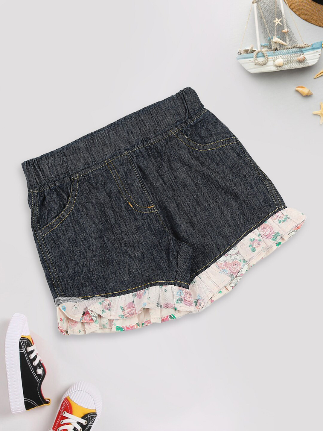 

MeeMee Girls Floral Printed Denim Shorts, Blue