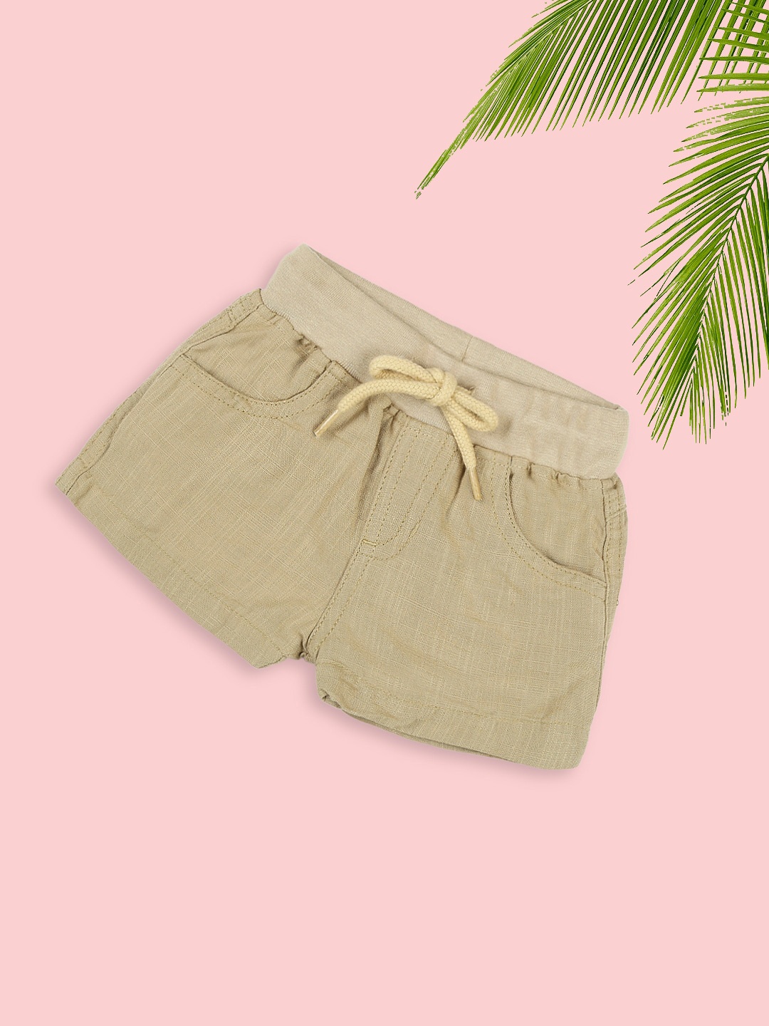

MeeMee Boys Mid Rise Cotton Shorts, Beige