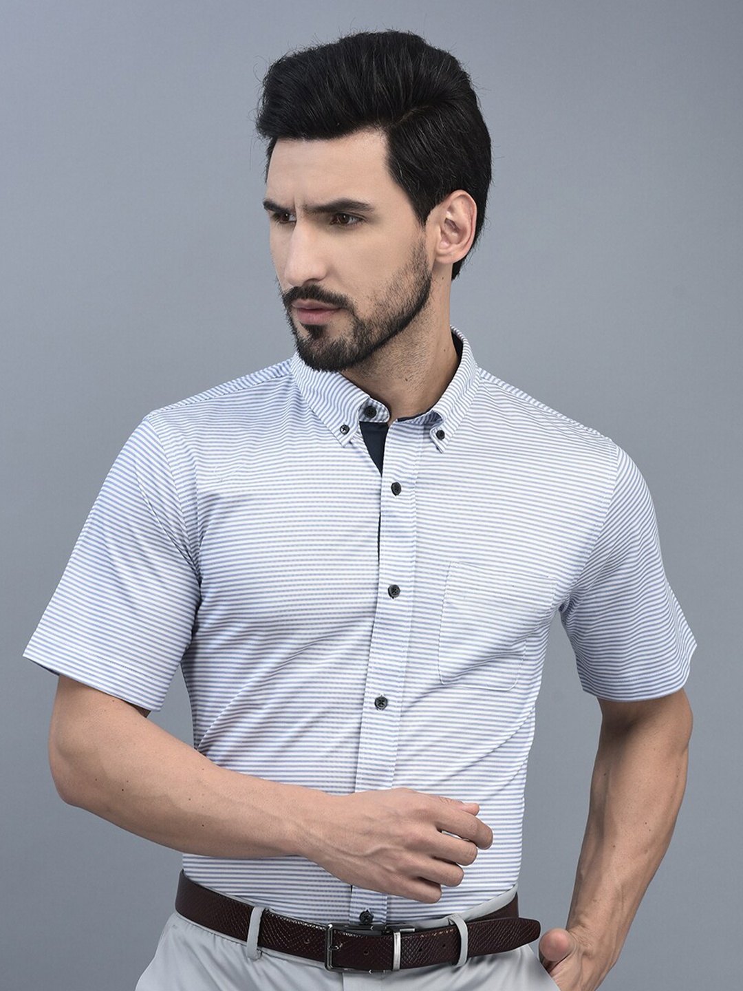

CANOE Comfort Striped Opaque Cotton Formal Shirt, Blue