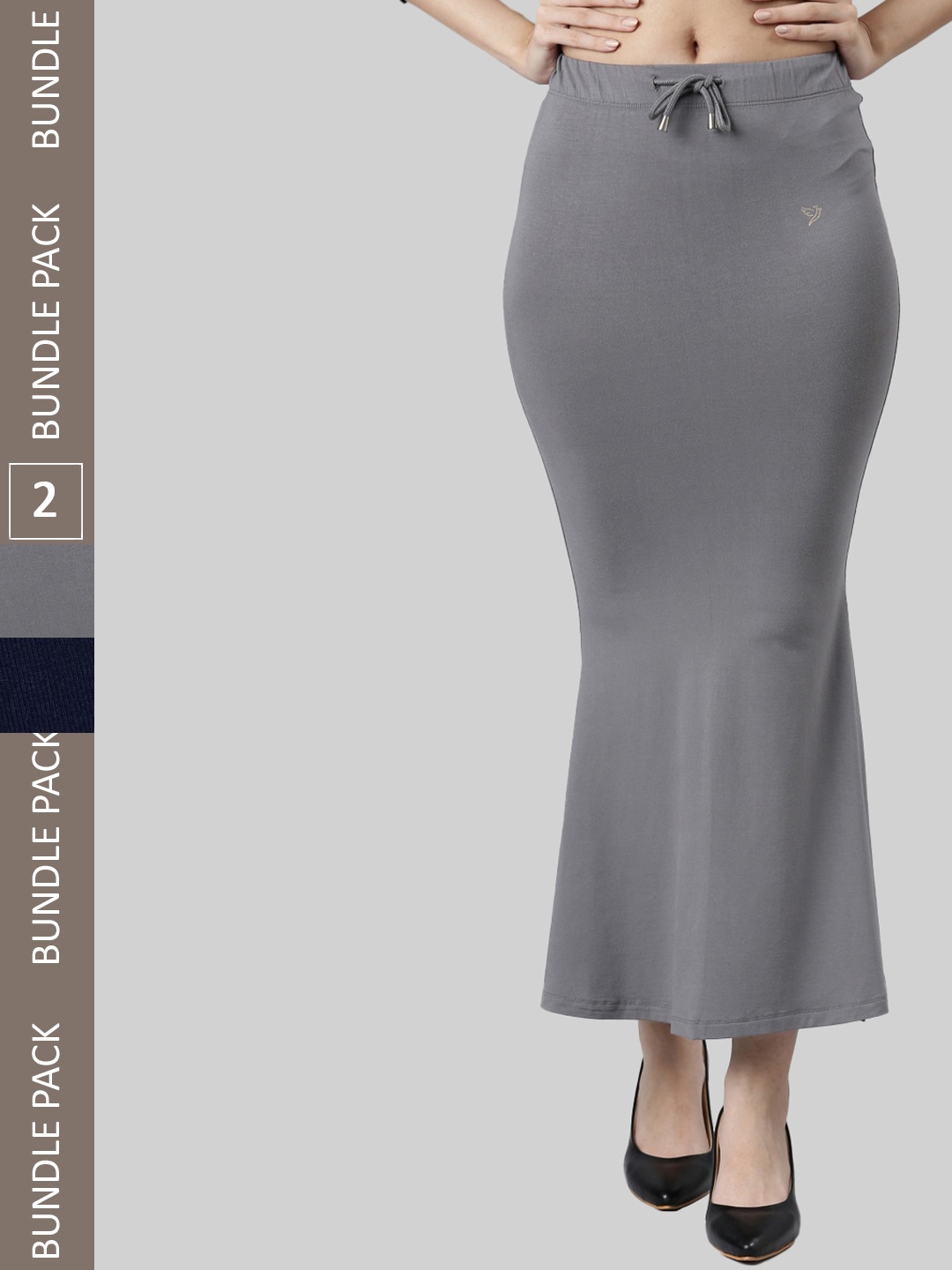 

TWIN BIRDS Pack Of 2 Mid-Rise Saree Shapewear 1192_Nvyrbn_StlGry, Navy blue