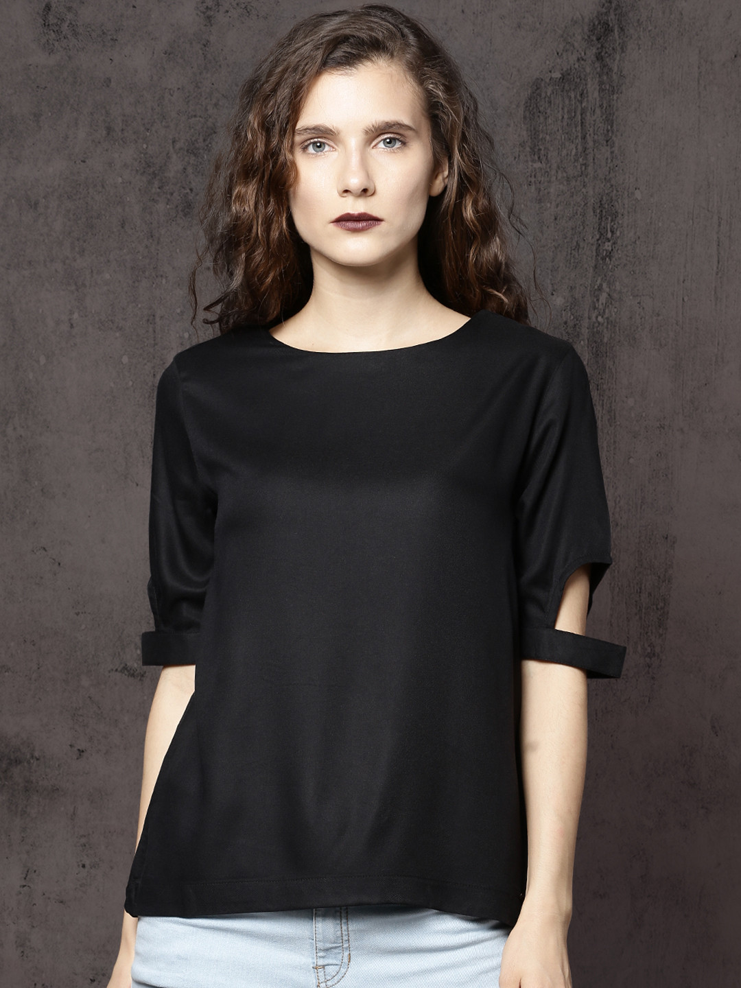 

Roadster Women Black Solid A-Line Top