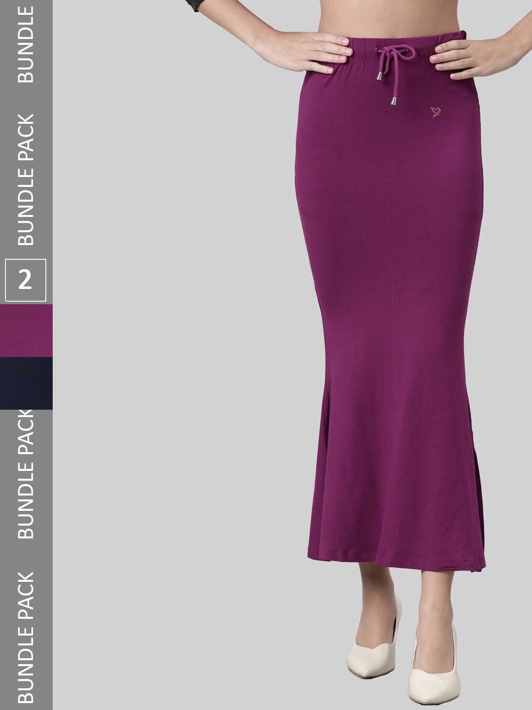 

TWIN BIRDS Pack Of 2 Mid-Rise Saree Shapewear, Navy blue