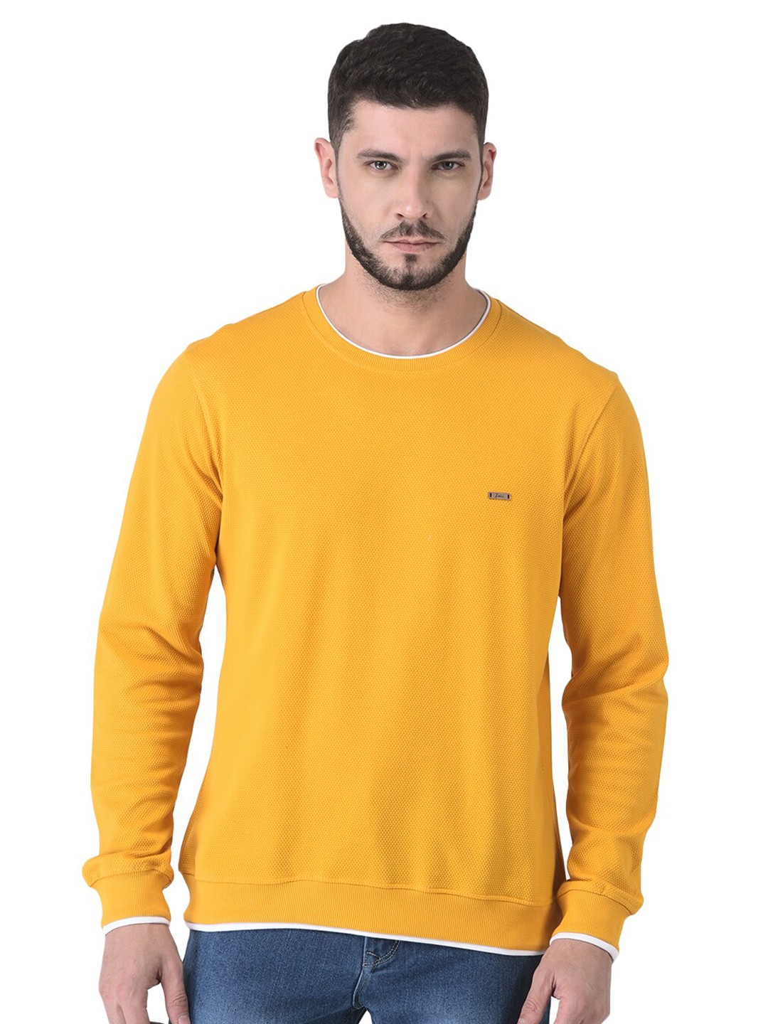 

ZEDD Round Neck Cuffed Sleeves Cotton Regular T-shirt, Yellow