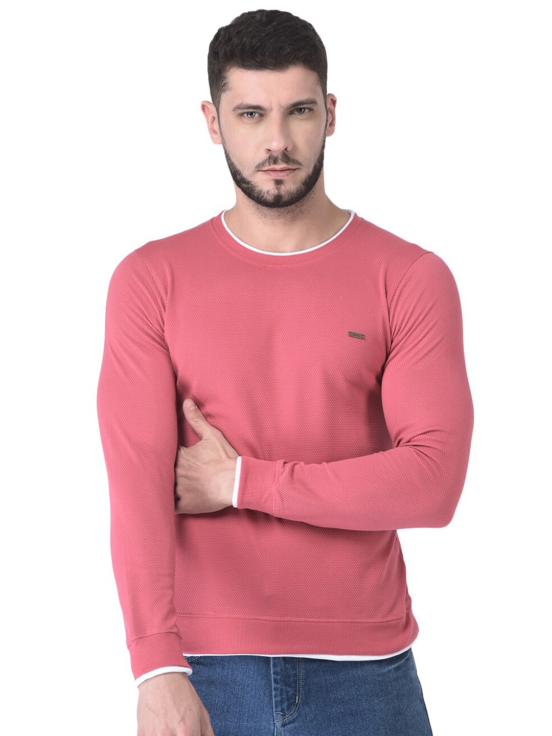 

ZEDD Round Neck Cuffed Sleeves Cotton Regular T-shirt, Pink