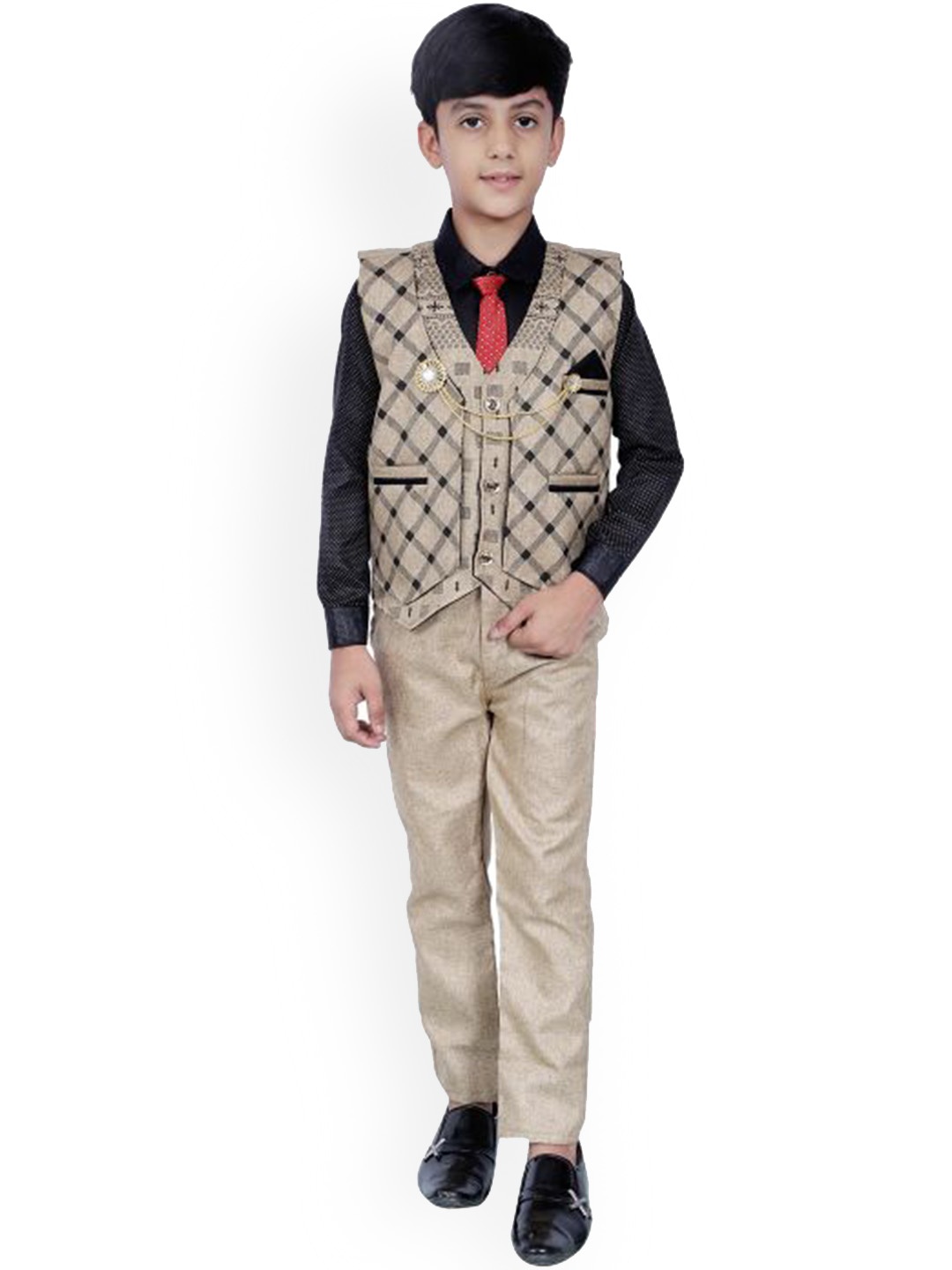 

BAESD Boys Pure Cotton Single Breasted Three Pieces Party Suits, Beige