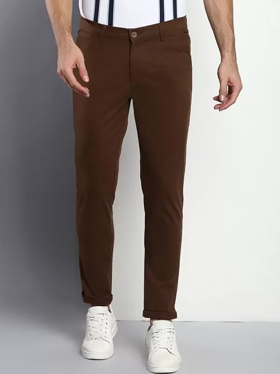 

PLUS 91 Men Relaxed Easy Wash Chinos Casual Trousers, Coffee brown