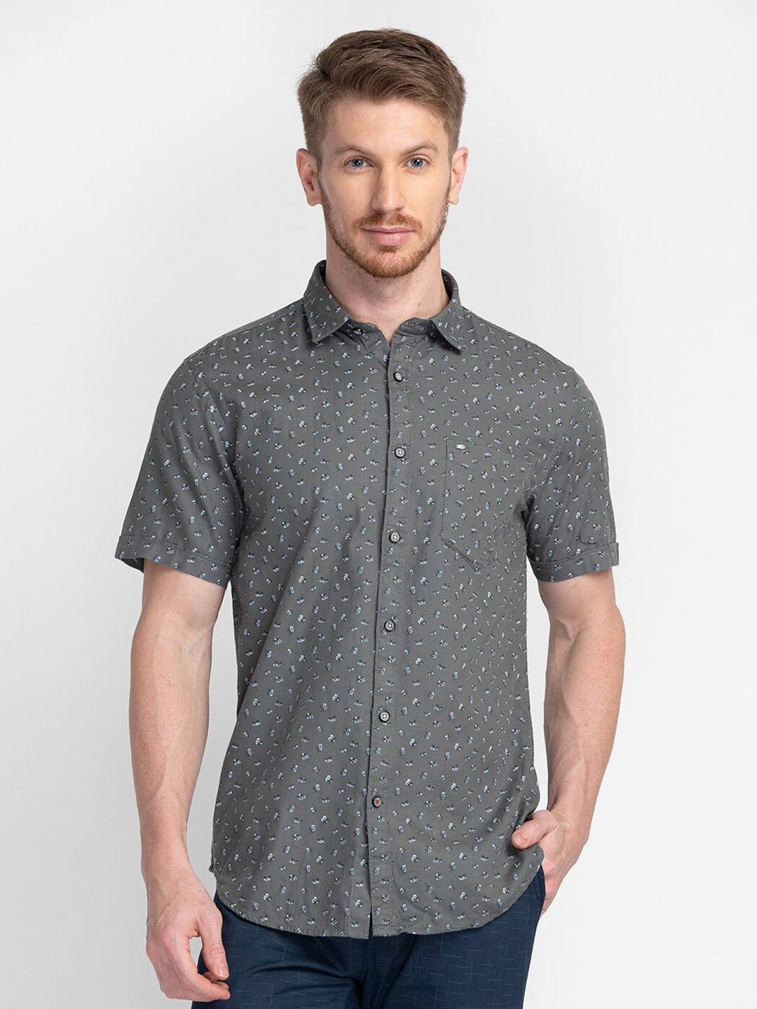 

MOZZO Classic Slim Fit Micro Ditsy Printed Cotton Casual Shirt, Grey