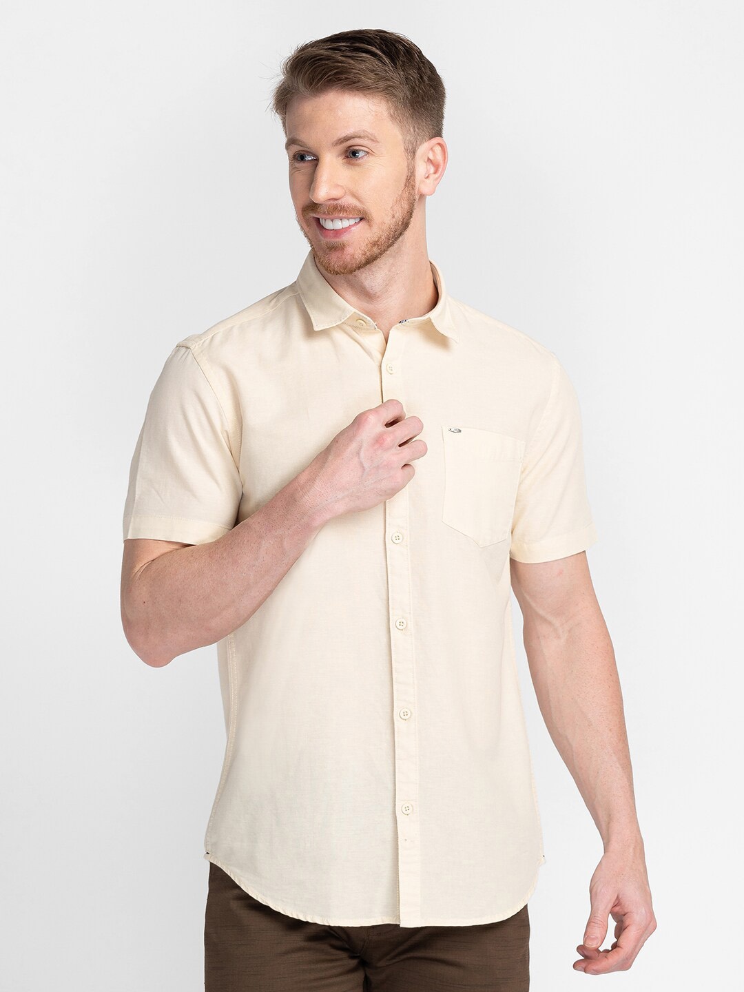 

MOZZO Classic Slim Fit Cotton Casual Shirt, Beige