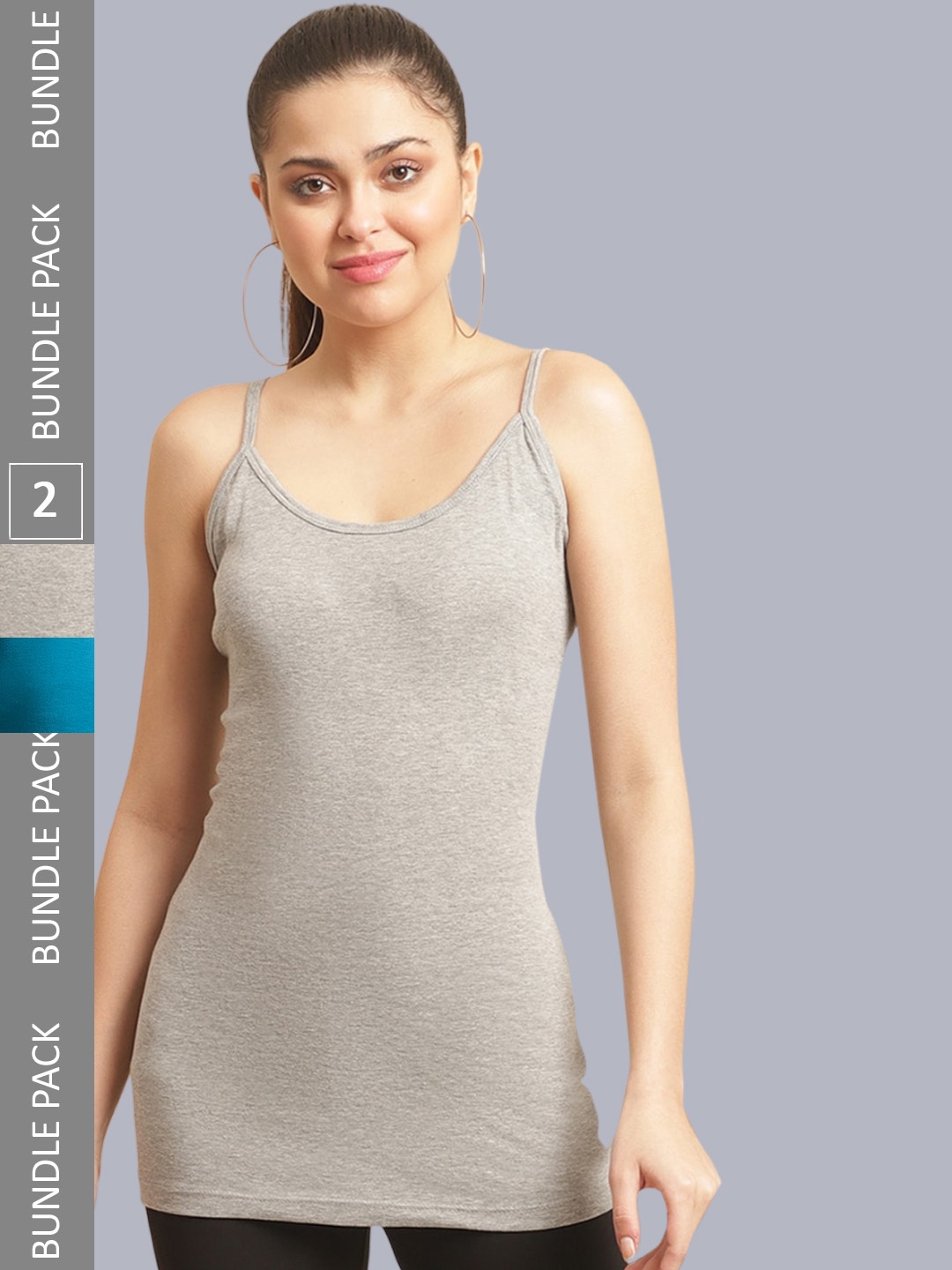 

FBAR Pack Of 2 Cotton Sleeveless Long Camisole, Grey