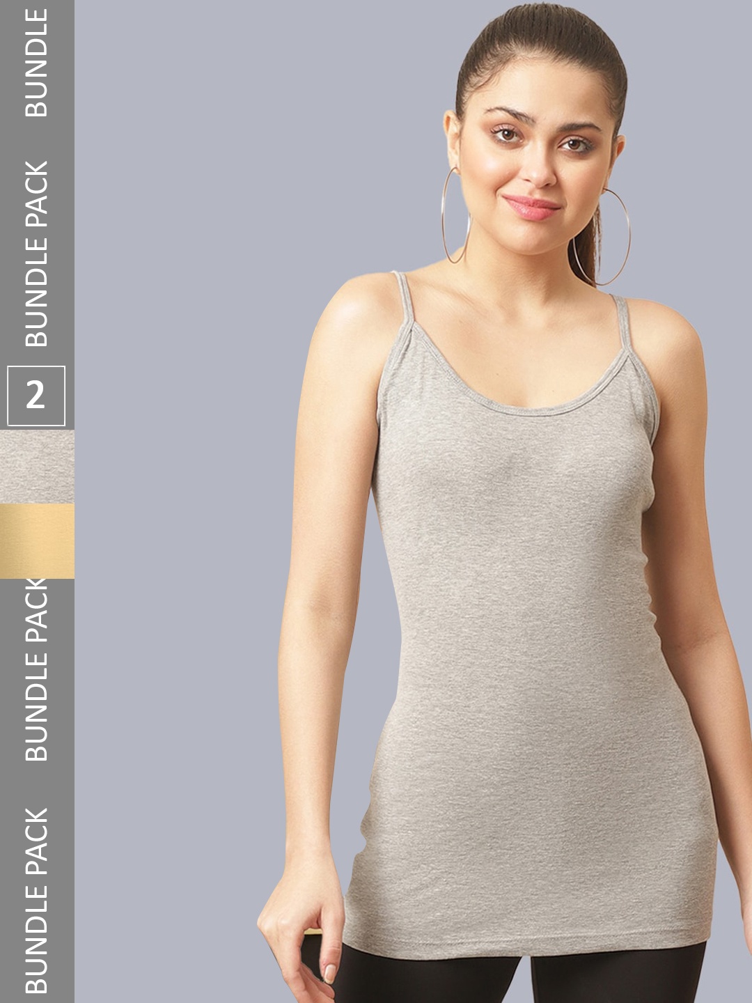 

FBAR Pack Of 2 Cotton Sleeveless Long Camisole, Grey