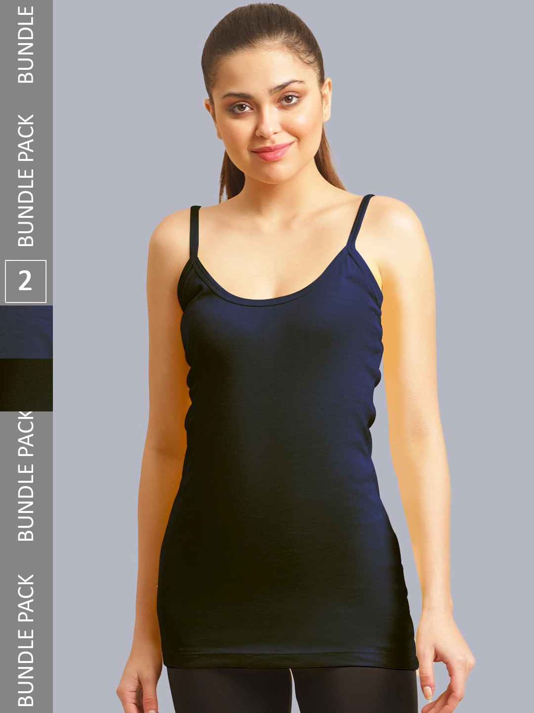 

FBAR Pack Of 2 Cotton Sleeveless Long Camisole, Navy blue