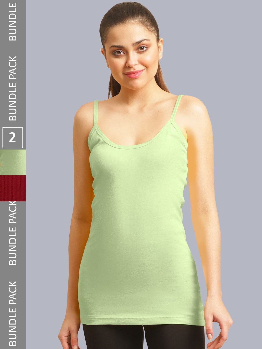 

FBAR Pack Of 2 Cotton Long Camisoles, Green