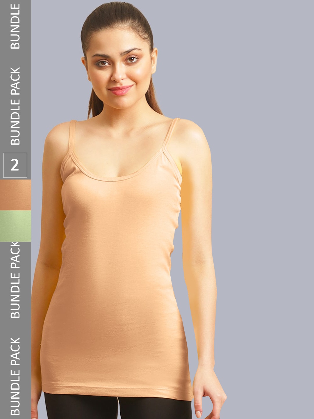 

FBAR Pack Of 2 Non Padded Pure Cotton Long Camisoles, Coral