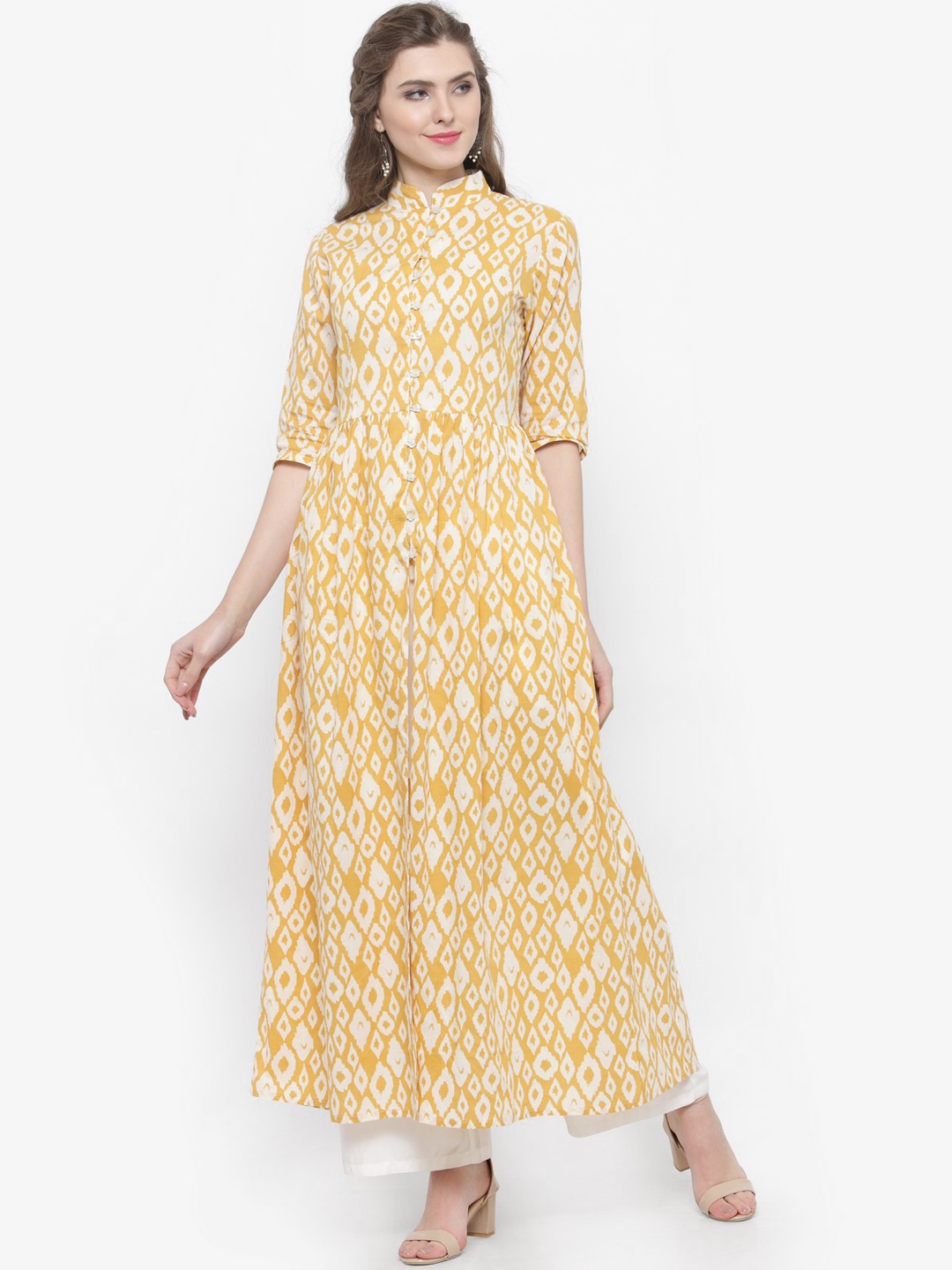 

Sera Women Yellow & White Printed A-Line Kurta