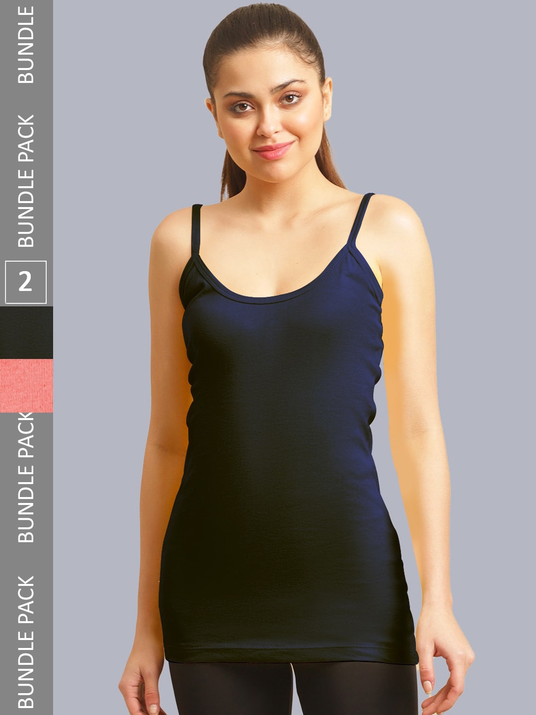 

FBAR Pack Of 2 Cotton Bio Wash Sleeveless Longline Camisole, Orange