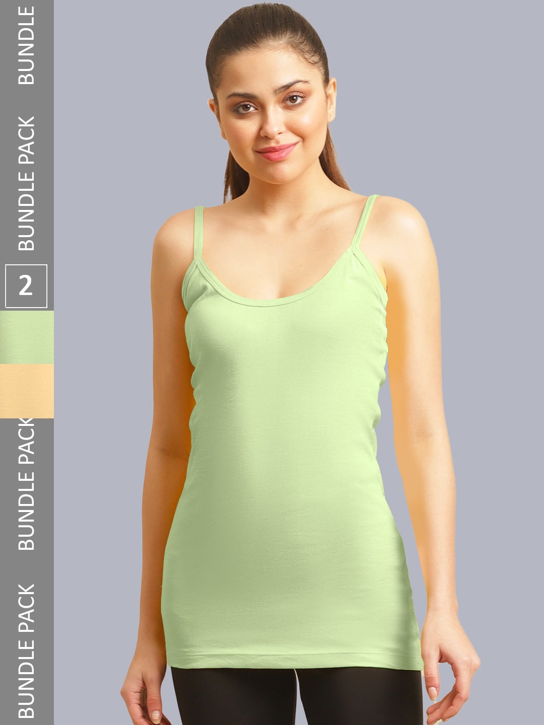 

FBAR Pack Of 2 Bio Wash Pure Cotton Camisoles, Green