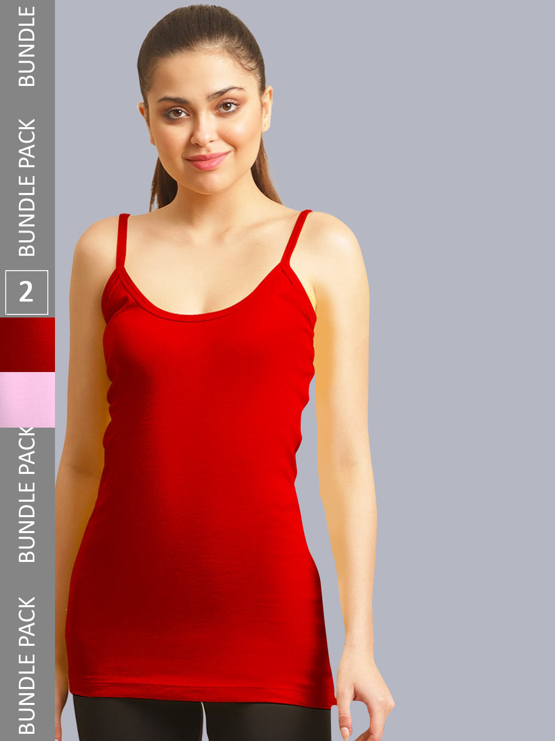 

FBAR Pack Of 2 Non-Padded Long Camisoles, Red