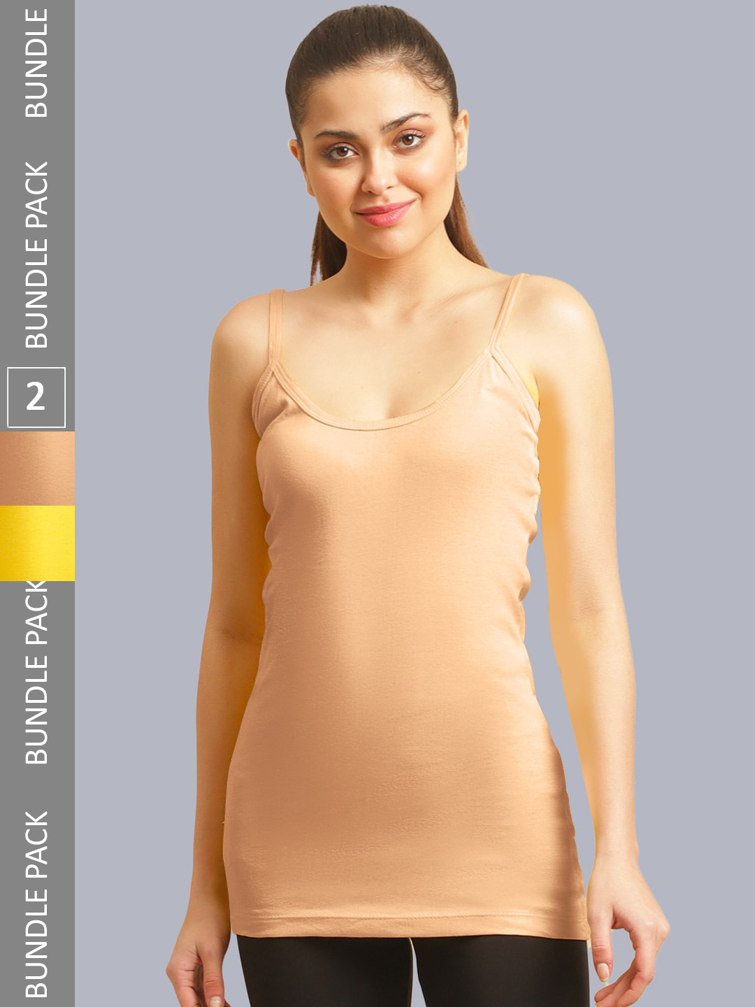 

FBAR Pack Of 2 Bio-Wash Pure Cotton Camisoles, Yellow