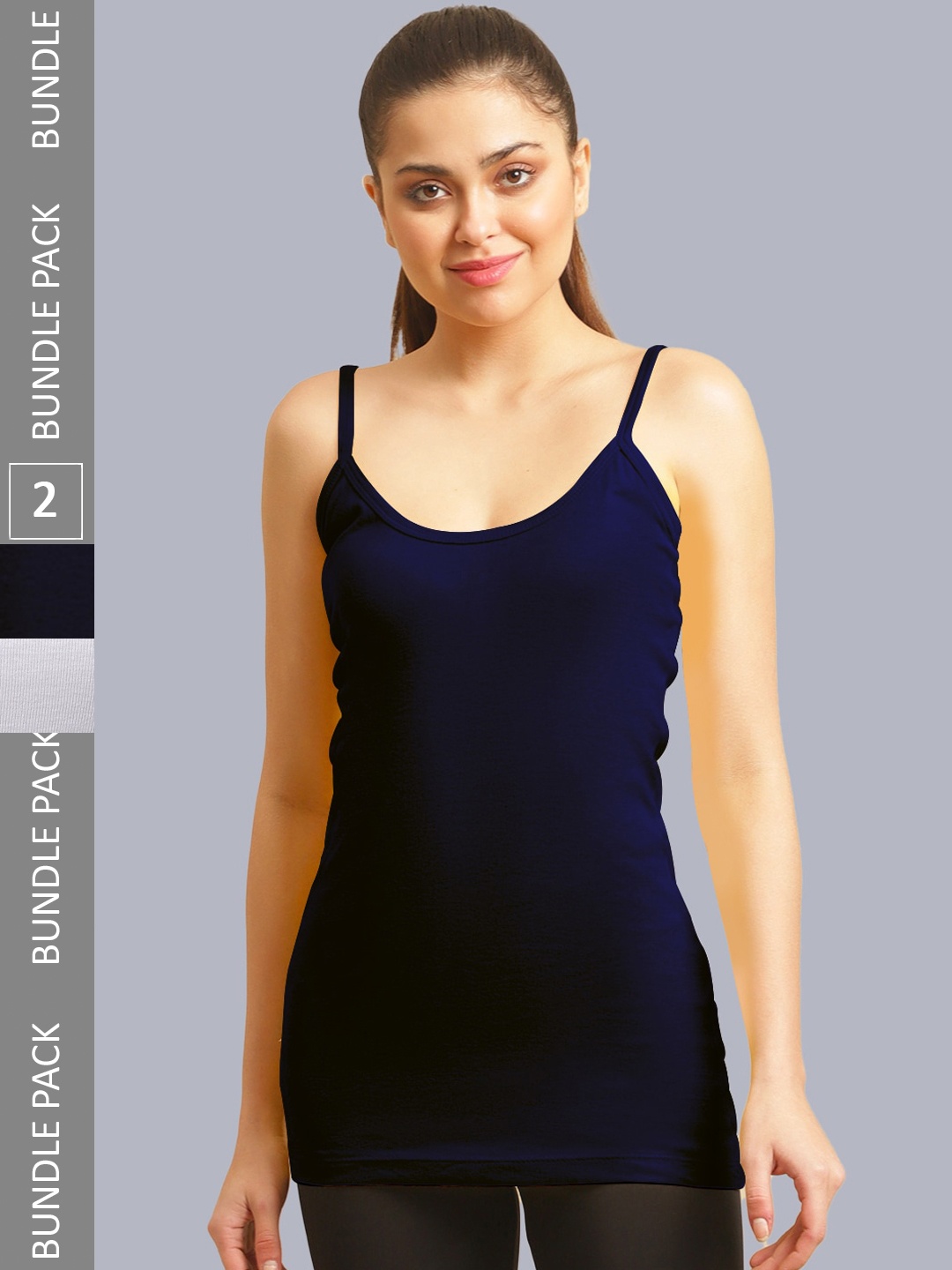 

FBAR Pack Of 2 Cotton Long Camisoles, Navy blue