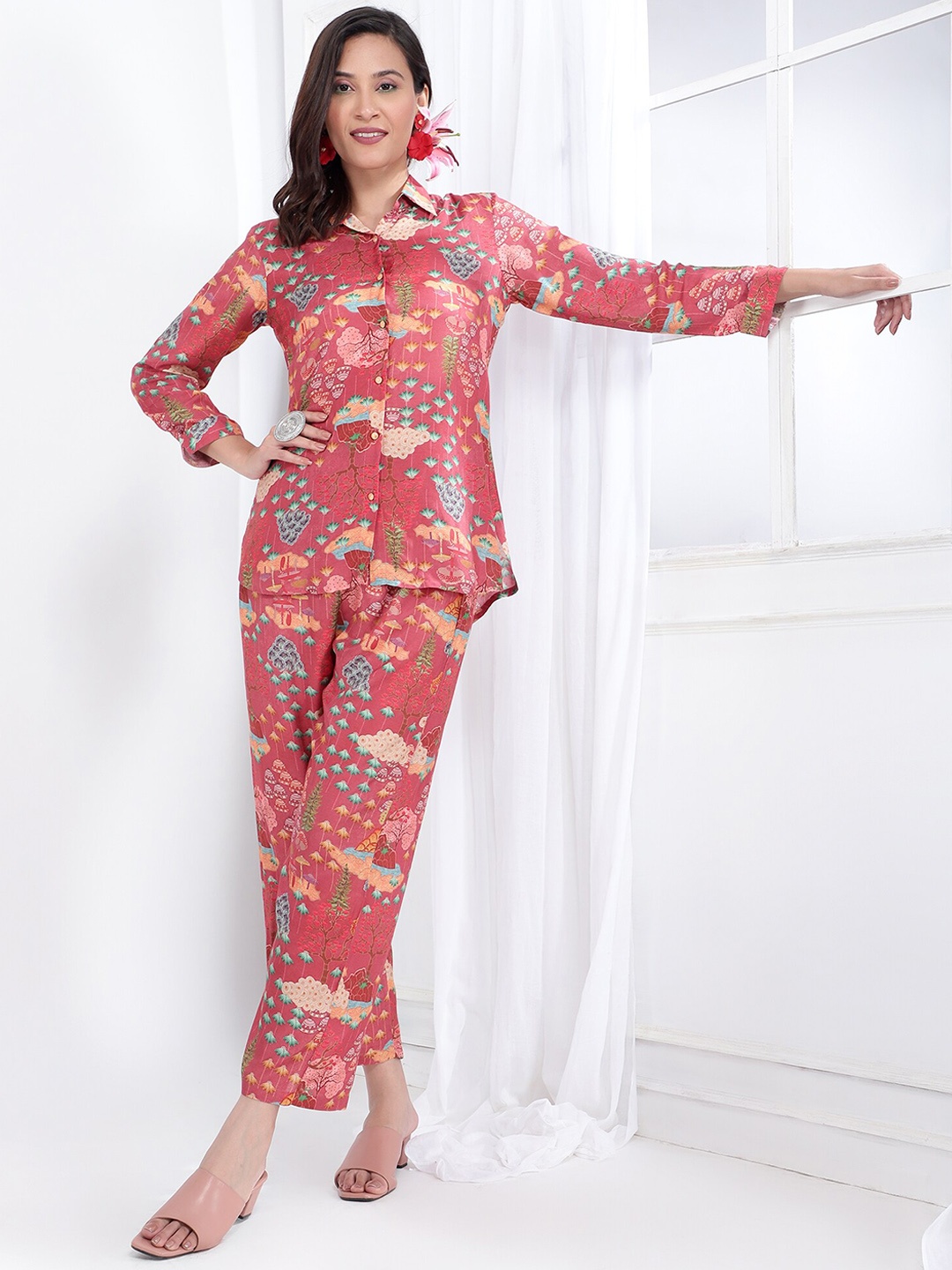 

Bani Women Abstract Printed Tunic With Trousers, Pink