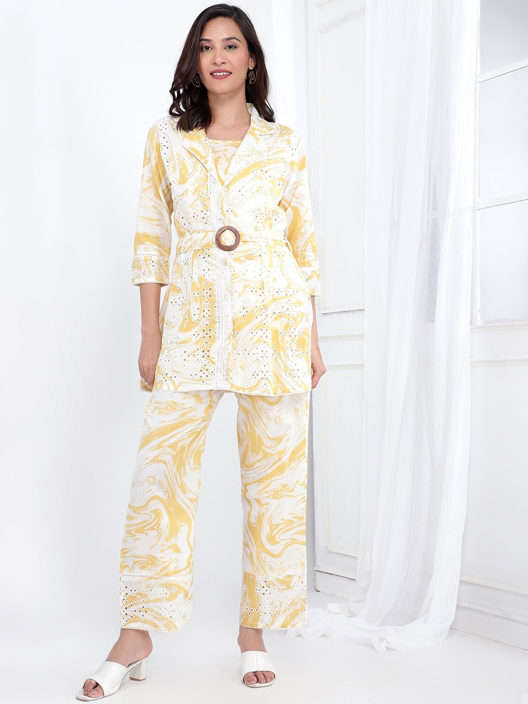 

Bani Women Printed Tunic with Trouser Co-Ord Set, Yellow