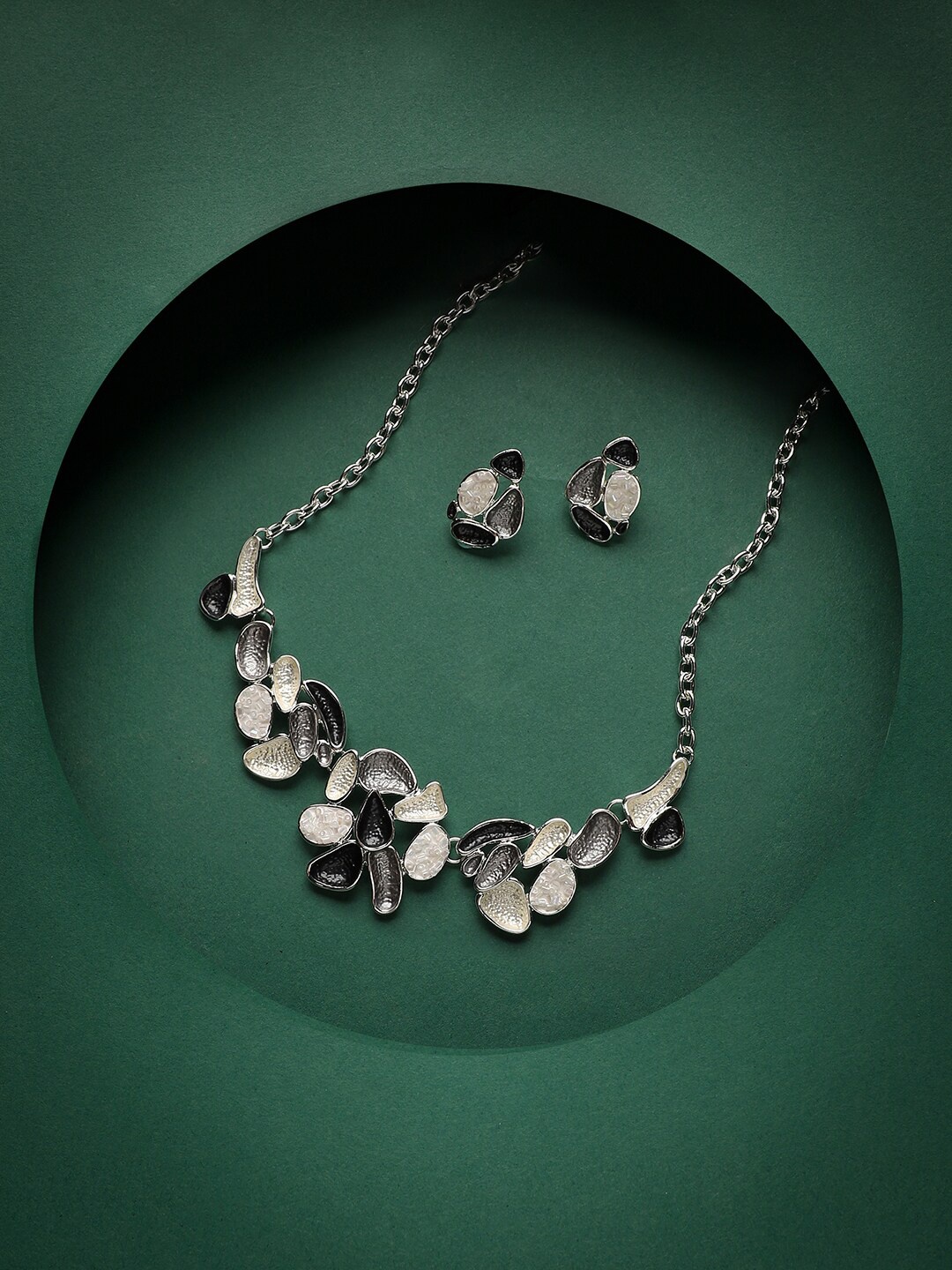 

SOHI Silver-Plated Dented Abstract Jewellery Set, Multi