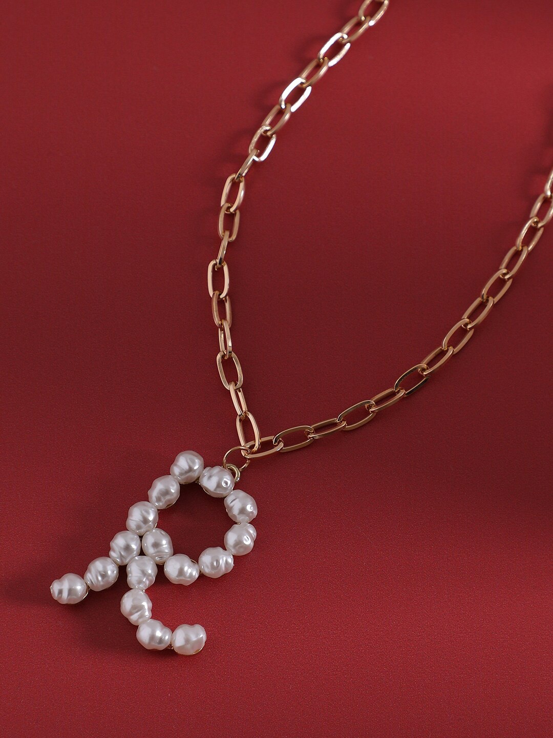

SOHI Pearl R Alphabet Gold-Plated Necklace