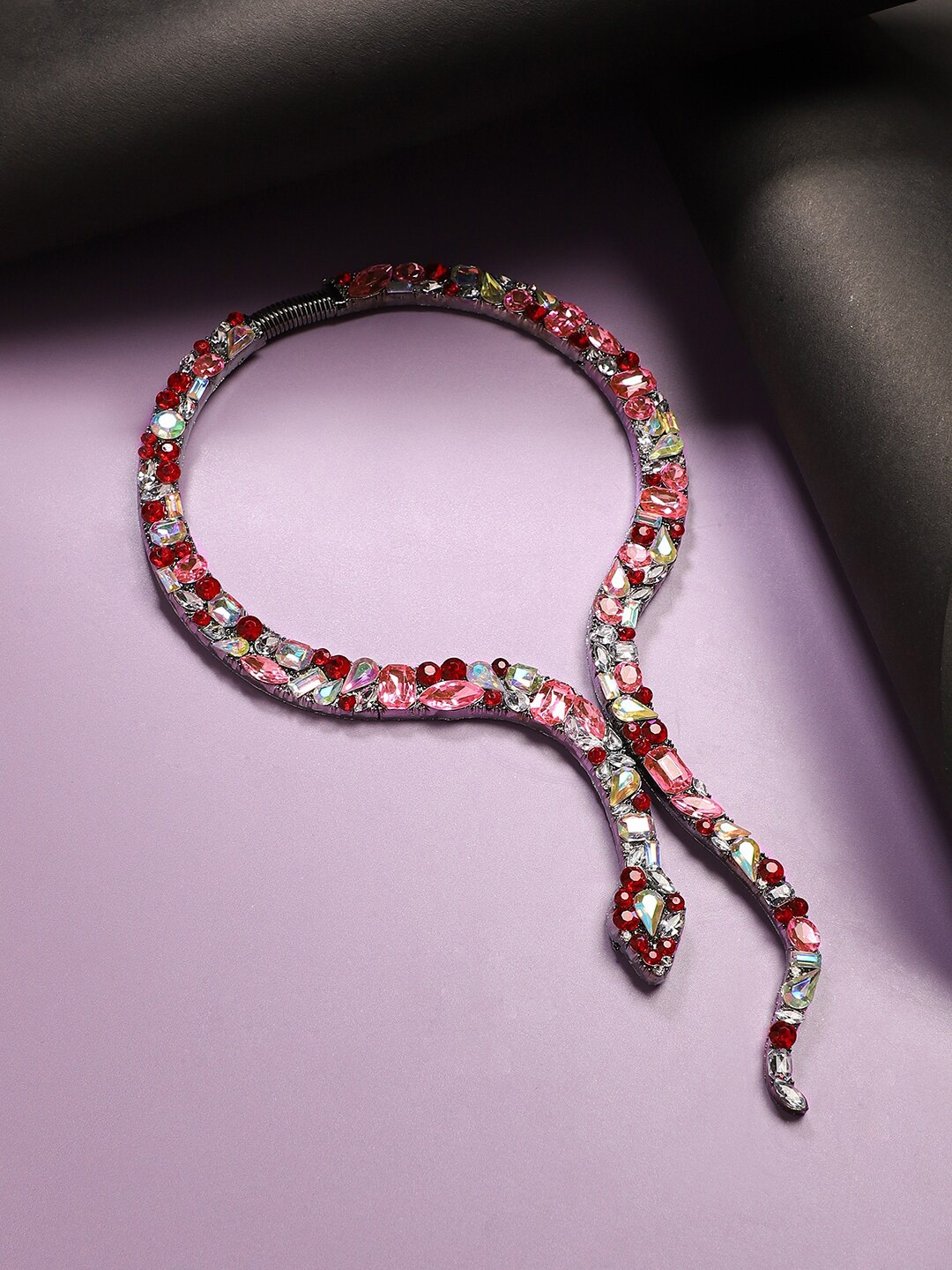 

SOHI Stone-Studded Statement Necklace, Pink