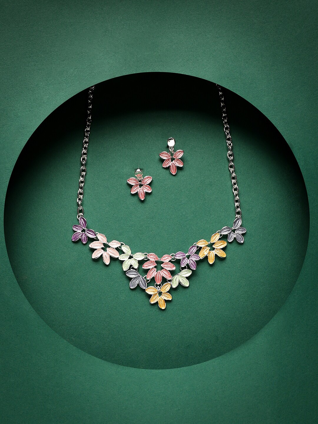 

SOHI Silver-Plated Pastel Foliage Jewellery Set