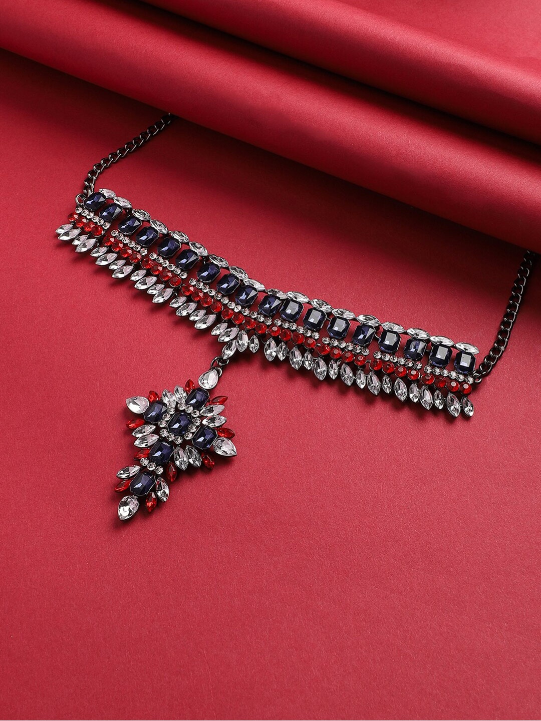 

SOHI Silver-Plated Stone-Studded Necklace