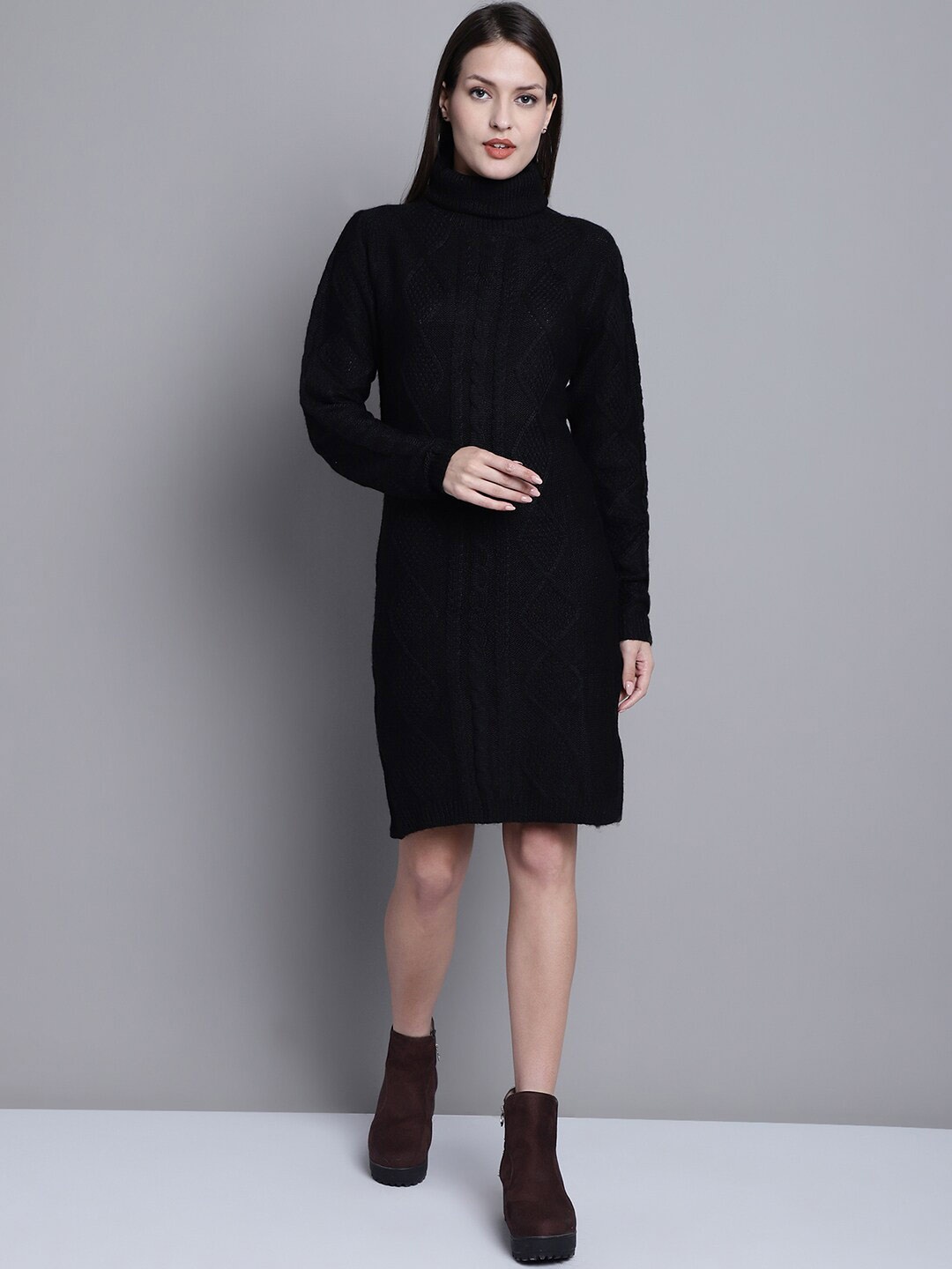

NoBarr Self Design High Neck Sheath Dress, Black